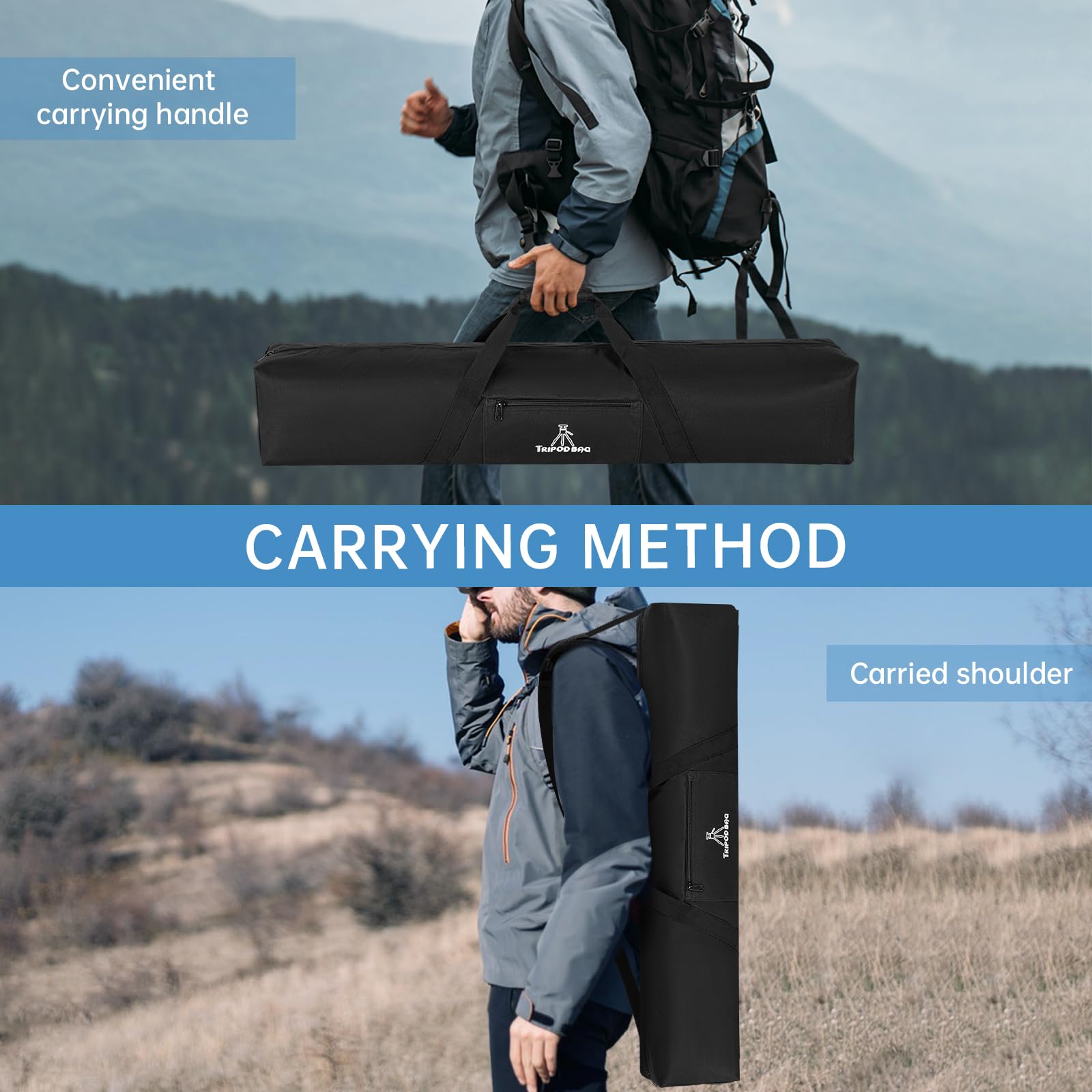 Heavy Duty 36x7x7in Tripod Carrying Case with Shoulder Straps & Handles - Durable Monopod Bag for Camera, Microphone Stand, Speaker, Light, Music Stand & Boom - Perfect for Photography, Videography & Music Performances