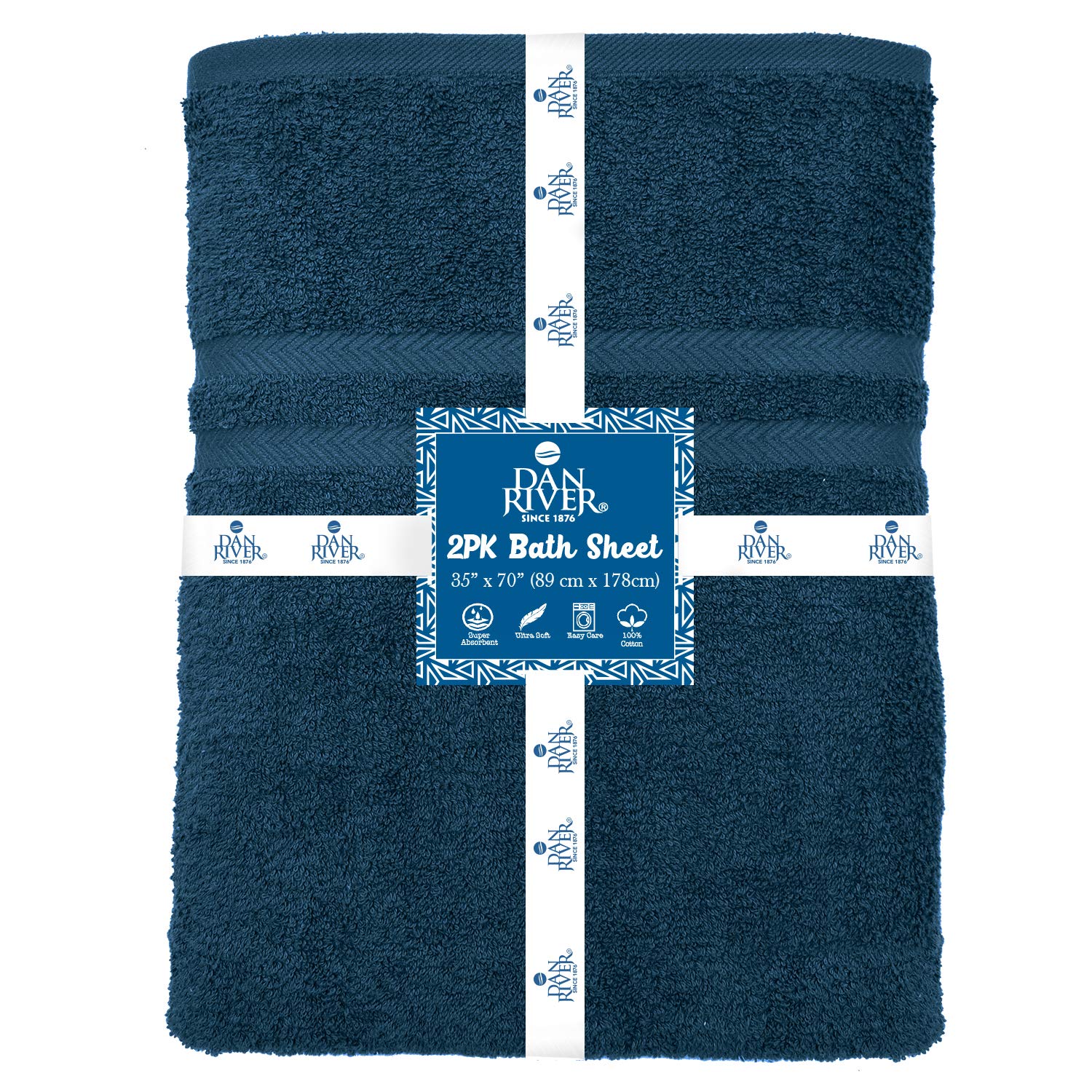 DAN RIVER 2-Pack Oversized Bath Sheets 35x70 Inches - Extra Large, Absorbent, Quick Dry Towels in Blue Opal for Spa, Bathroom, and Beach Use
