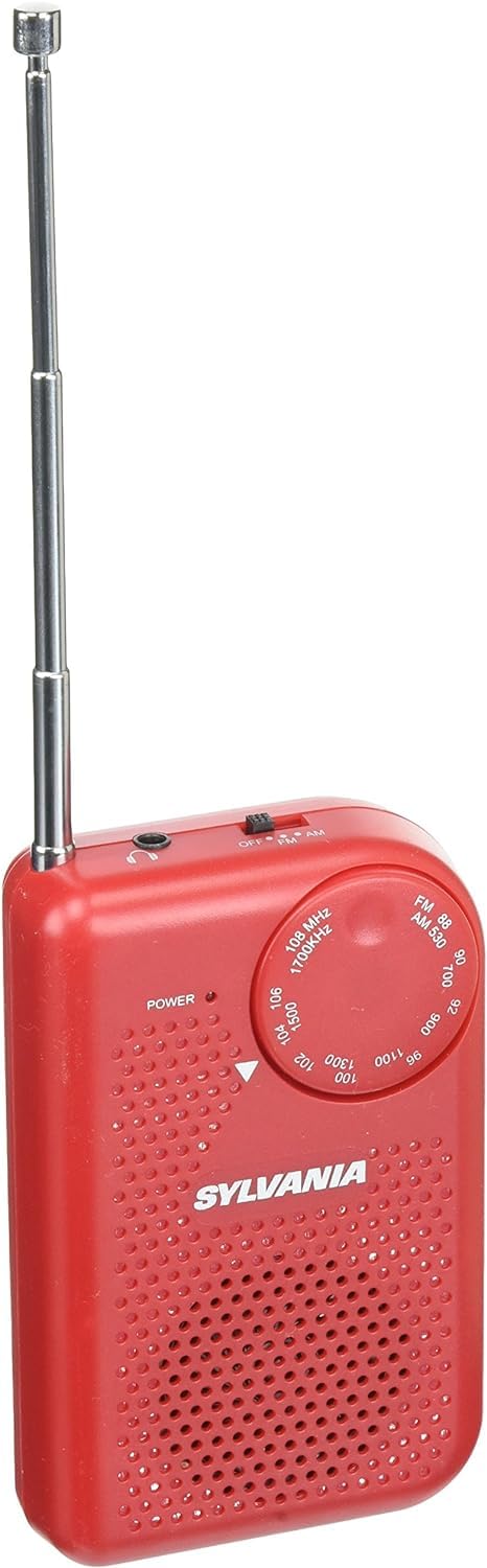 Portable AM/FM Pocket Radio with Built-in Speaker - Compact Personal Radio for Outdoor, Travel, Emergency - Red (Ideal for Camping, Hiking, and Power Outages)