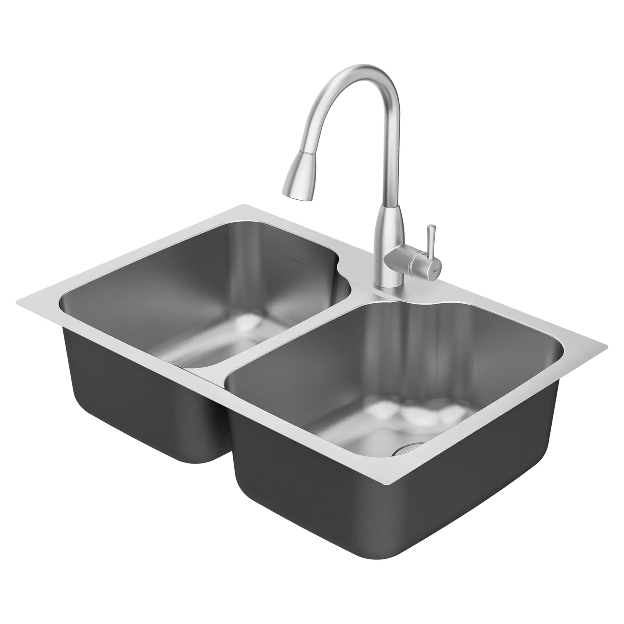 Fairacres® 33 x 22 Inch Stainless Steel 1 Hole Dual Mount Double Bowl Kitchen Sink with Pull Down Faucet - Perfect for Modern Kitchens, Dishwashing & Food Prep