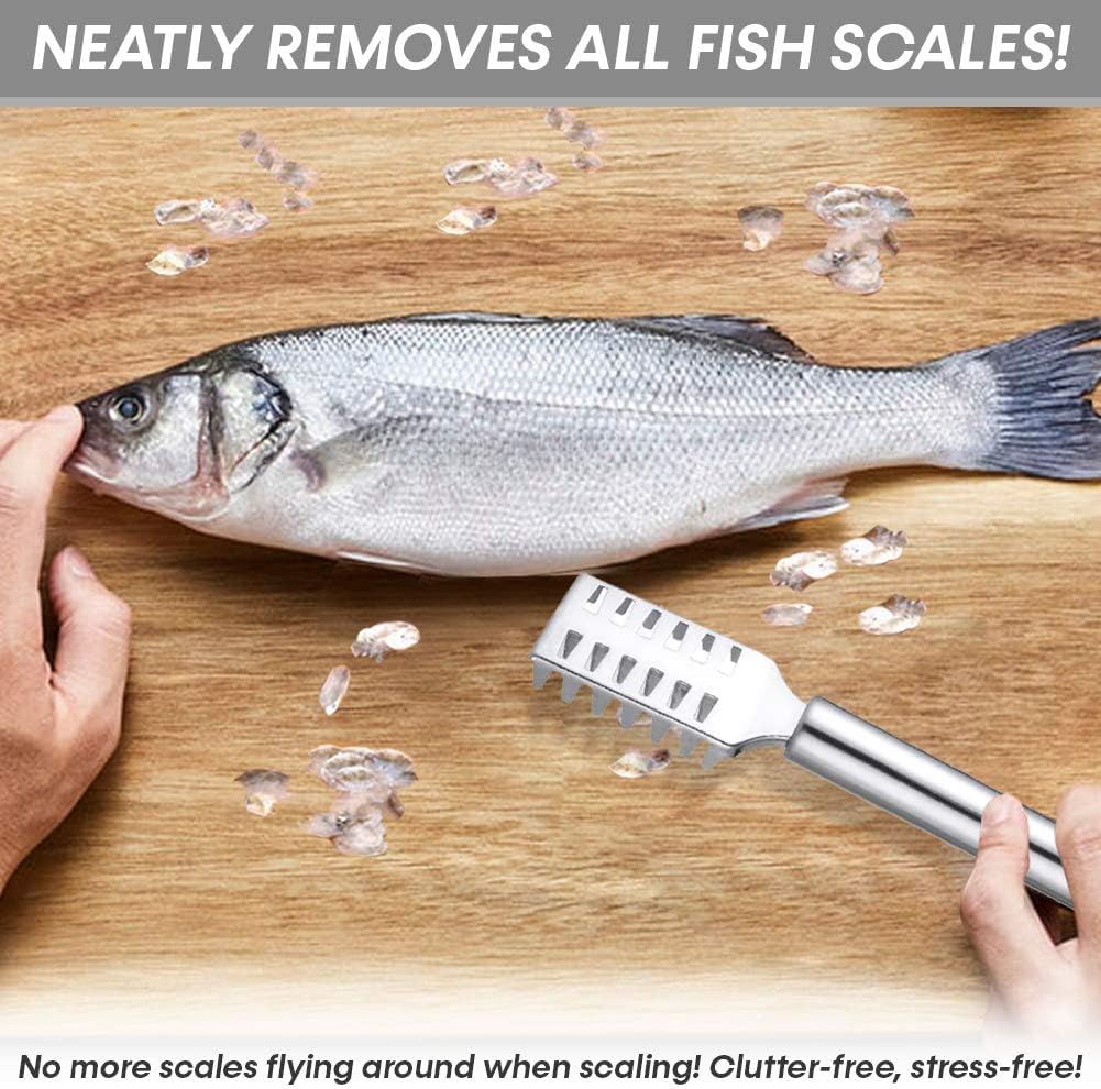 NAPPWE Stainless Steel Fish Scale Scraper - Professional Fish Skin Remover & Peeler Tool with Sawtooth Blade - Perfect for Cleaning Fish, Kitchen Prep & Seafood Cooking