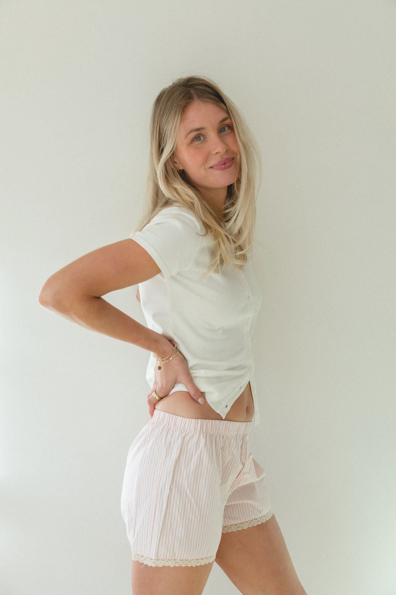 Amour Woven Striped Shorts for Women - Comfortable Summer Casual Shorts with Elastic Waist | Perfect for Beach, Vacation & Everyday Wear