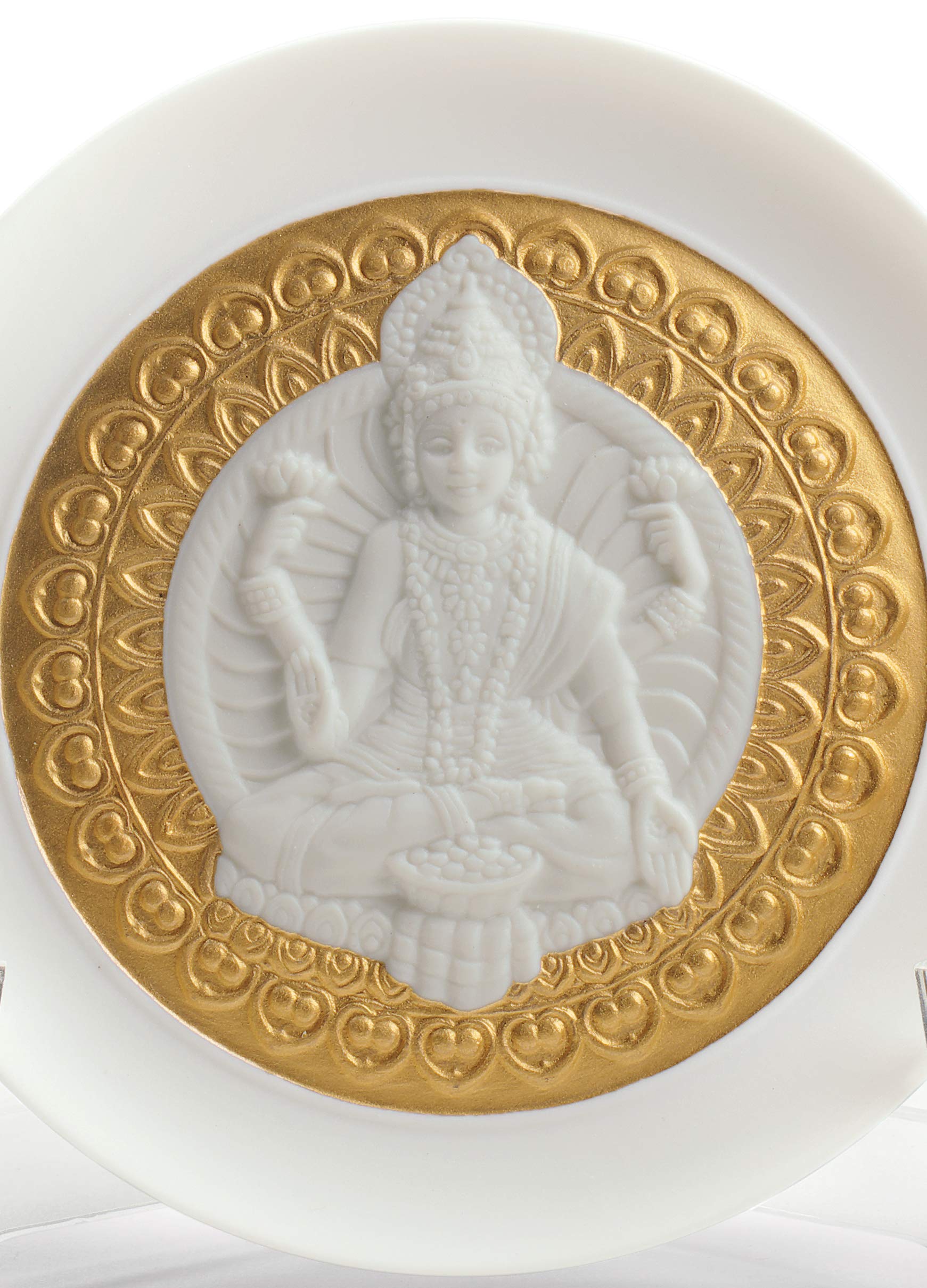 LLADRÓ Goddess Lakshmi Decorative Plate - Golden Lustre Porcelain Collectible Plate for Home Decor & Indian Culture Display