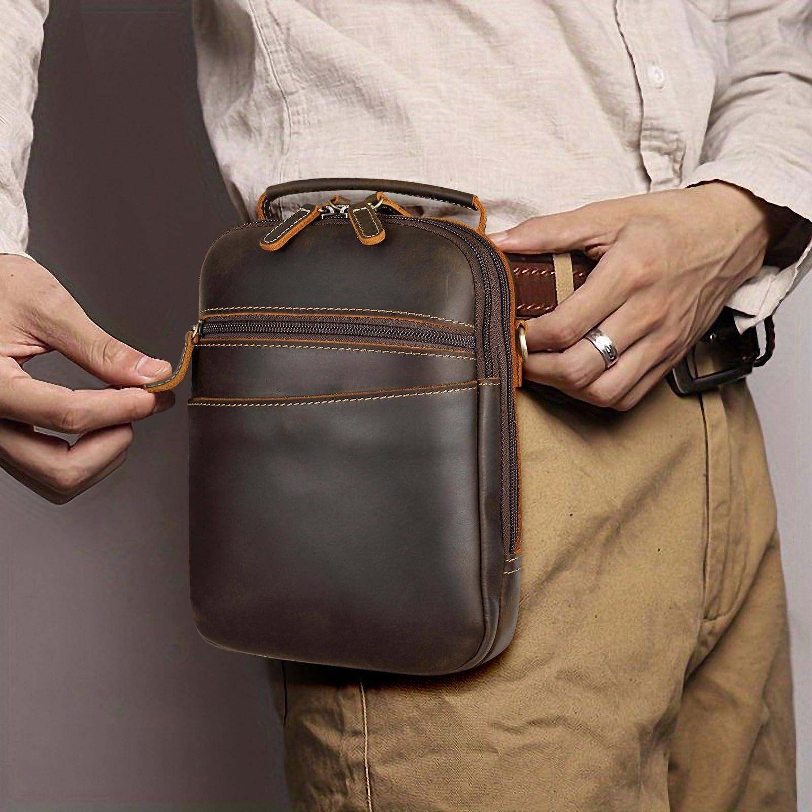 Premium Full Grain Italian Leather Concealed Carry Gun Pouch - Small Crossbody Handgun Bag & Fanny Pack for Pistol - Adjustable Waist Belt Firearm Holster Case for Outdoor, Travel & Everyday Protection