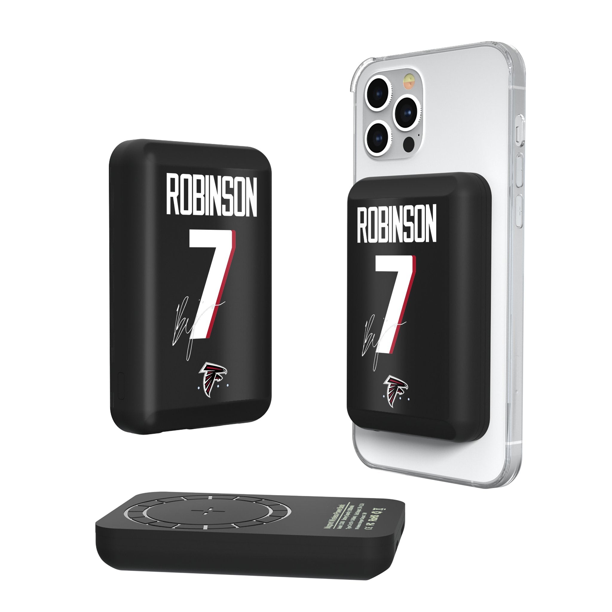Bijan Robinson Atlanta Falcons 7 Ready Wireless Magnetic Power Bank - Portable Charger for iPhone, Samsung & AirPods - Perfect for Travel, Work & Outdoor Adventures