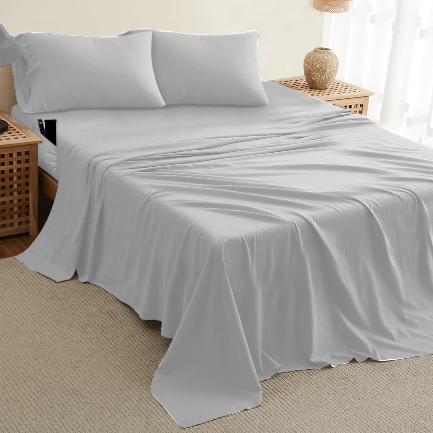 DREAMCAE Cooling Full Size Sheet Set - 4pc 100% Brushed Polyester Bed Sheets with Deep 15