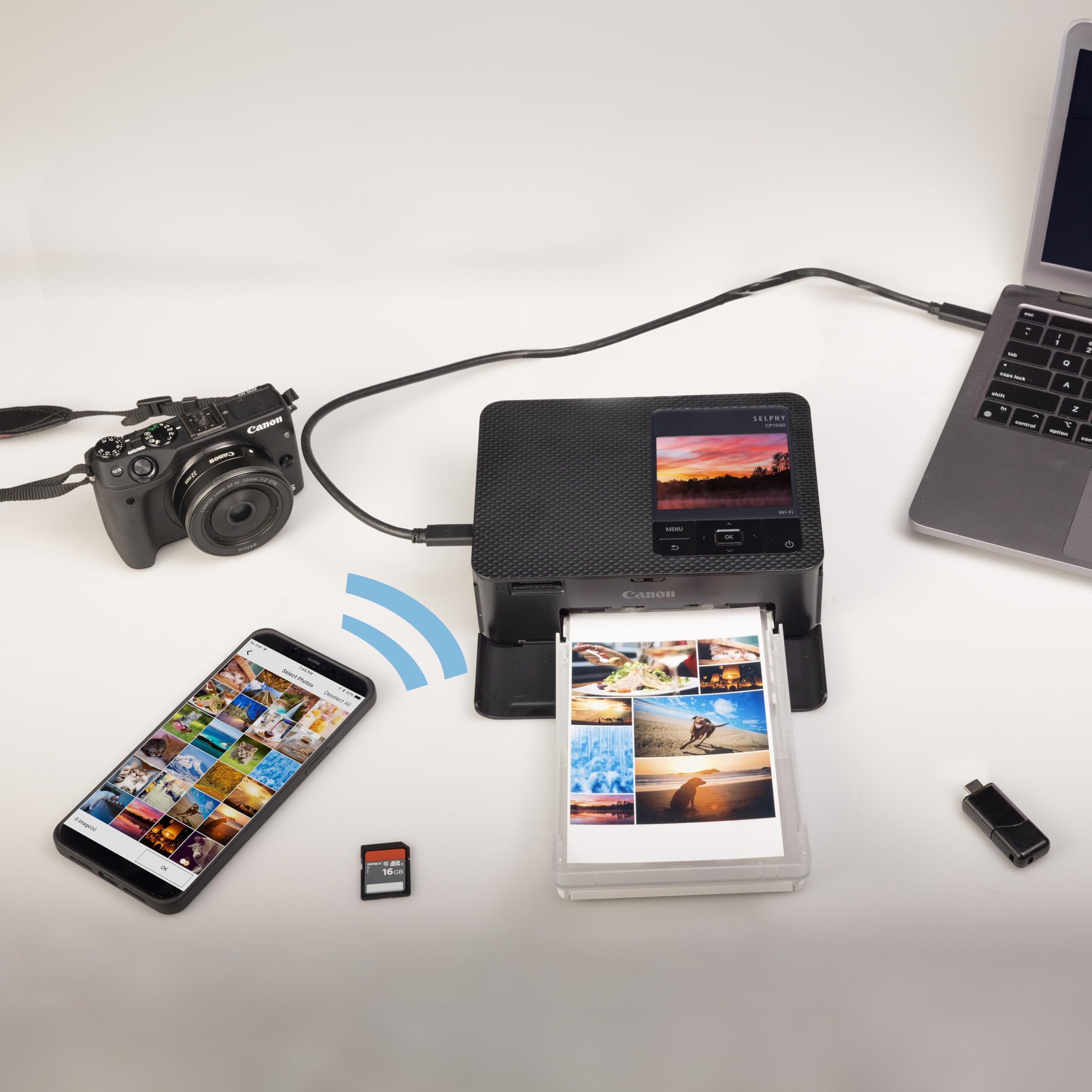 Canon SELPHY CP1500 Compact Photo Printer (Black) - Wireless, Portable, Includes 2 RP-108 Ink & Paper Sets - Perfect for Home, Travel & Gift Printing
