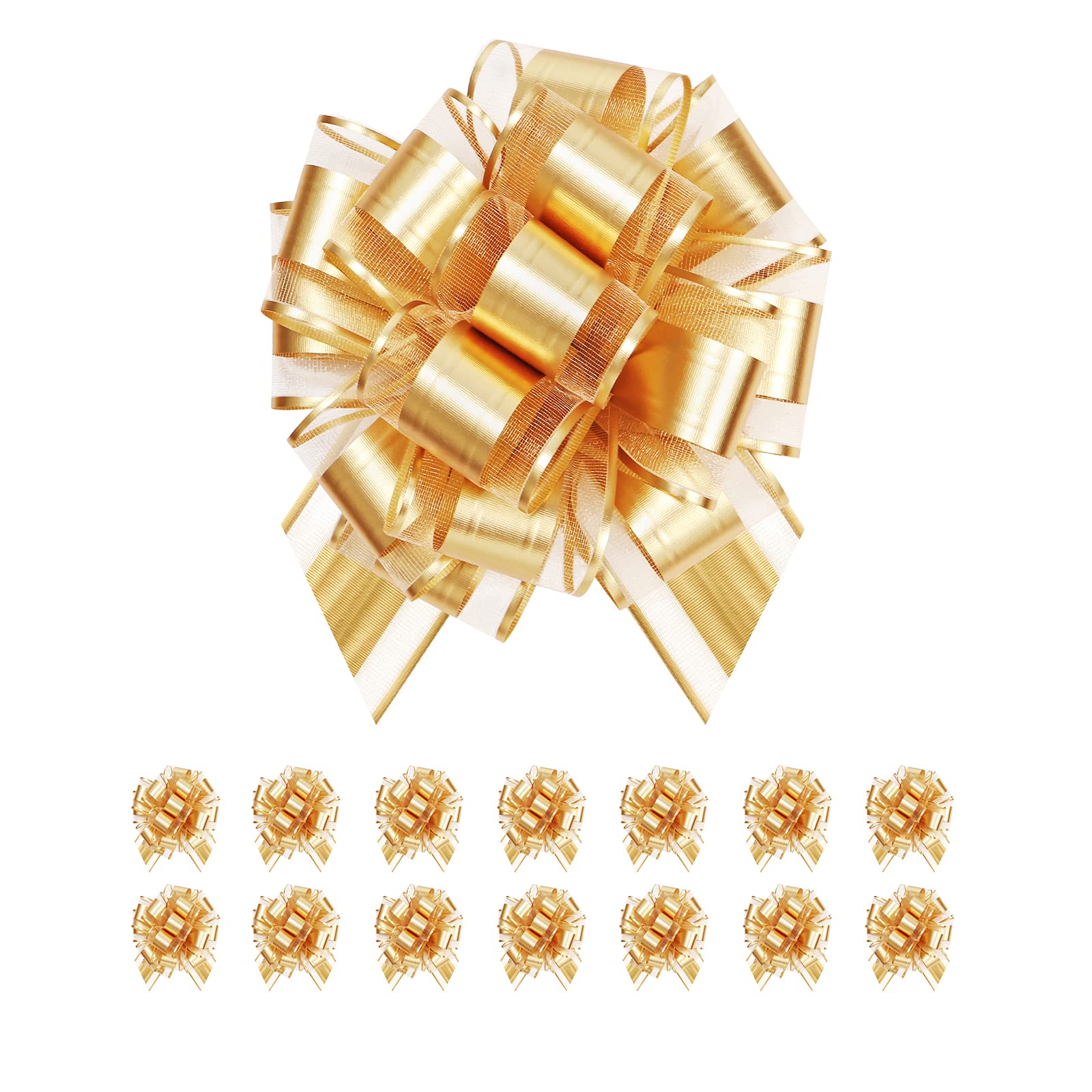 15 PCS 6-Inch Large Gold Pull Bows for Gift Wrapping - Premium Ribbon Bows for Christmas, Birthday, Wedding & All Occasion Presents - Perfect for Gift Boxes, Party Decorations & Special Events