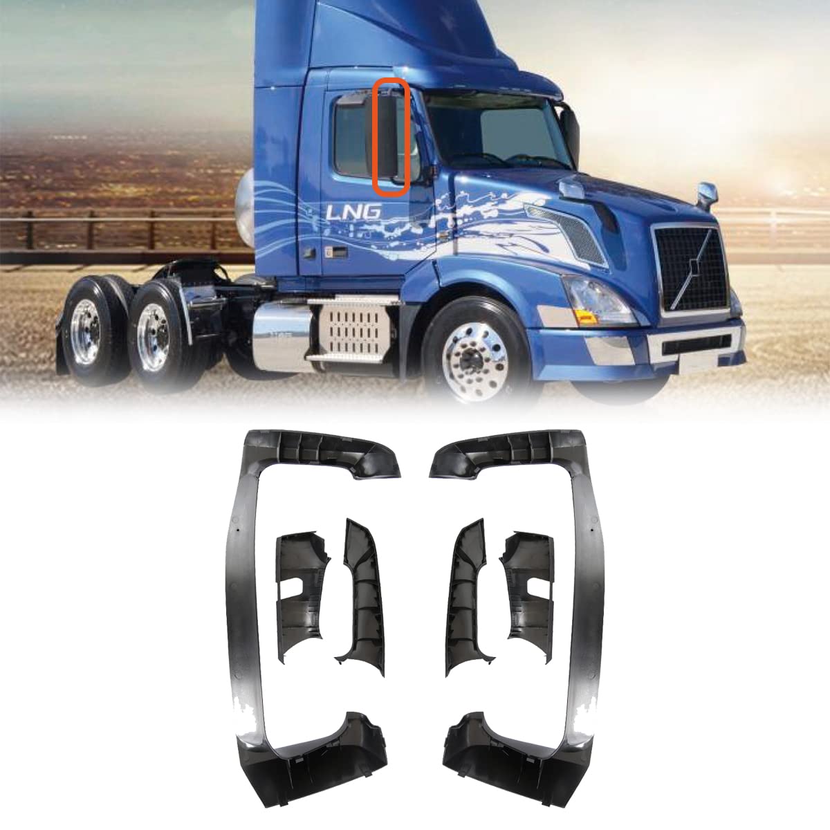 2004-2020 Volvo VNL Truck Mirror Arm Cover Pair - Left & Right Side Replacement Covers (Black) | Durable Protection for Semi Truck Mirrors | Perfect for Long Haul Trucking & Fleet Maintenance