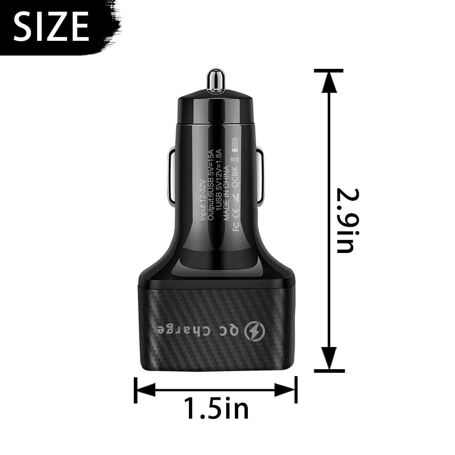 6-Port USB QC3.0 Fast Car Charger Adapter - Multi-Port Phone Charger with LED Display for iPhone, Android & Smart Devices | Universal Vehicle Accessory for Cars, Trucks & SUVs | Perfect for Road Trips, Commuting & Family Travel (Black)