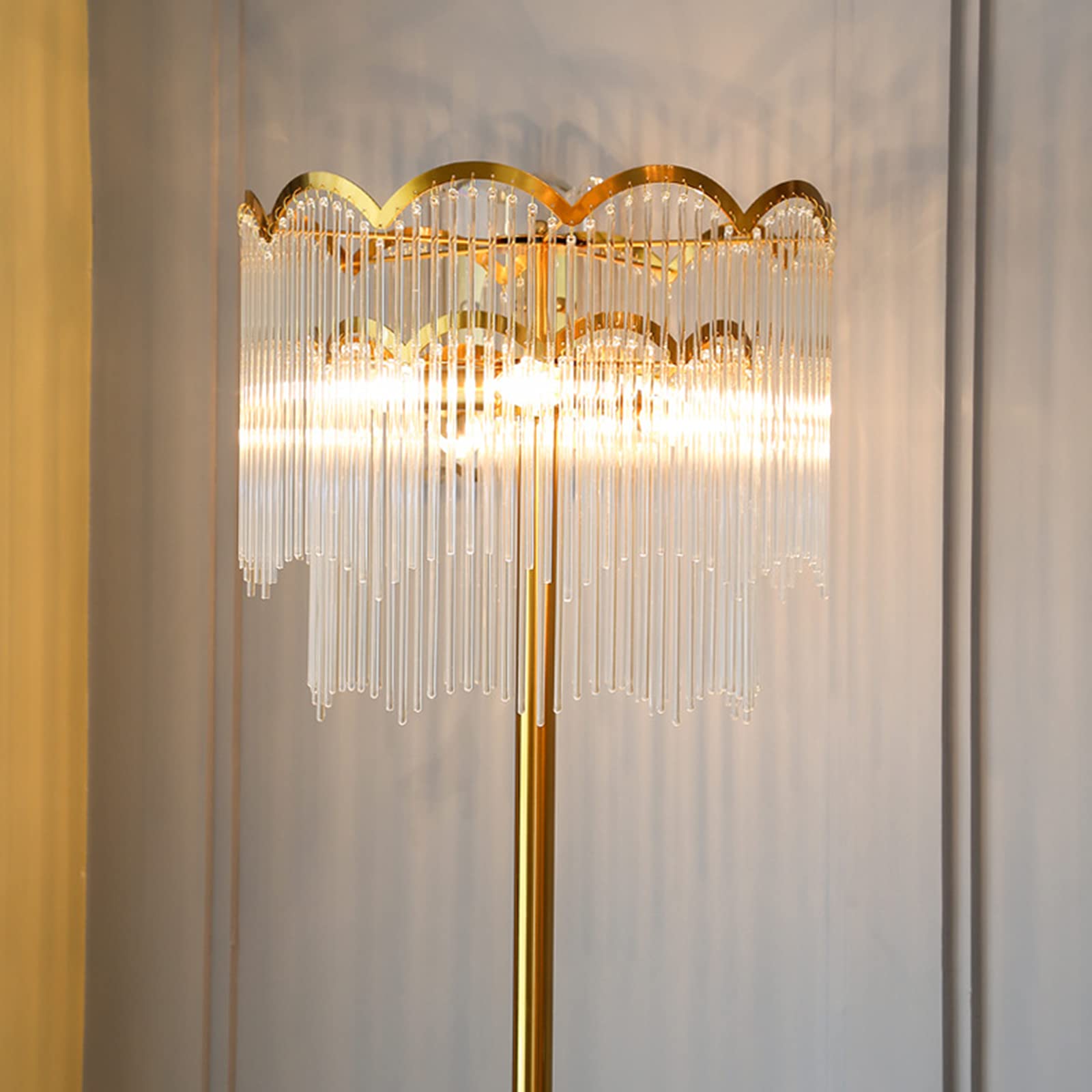 Modern Crystal Floor Lamp with Gold Raindrop Design - Elegant Postmodern Glass & Marble Base - Perfect for Bedroom, Living Room, and Office Lighting Decor