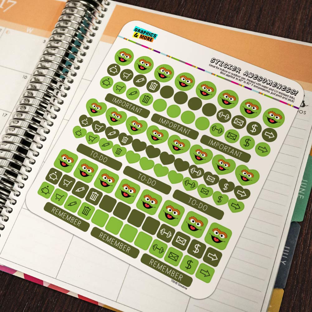 Sesame Street Oscar The Grouch Planner Stickers - 50pcs Scrapbooking Decals for Journals, Calendars & DIY Crafts - Perfect for Bullet Journaling, Scrapbooking & Planner Decorations