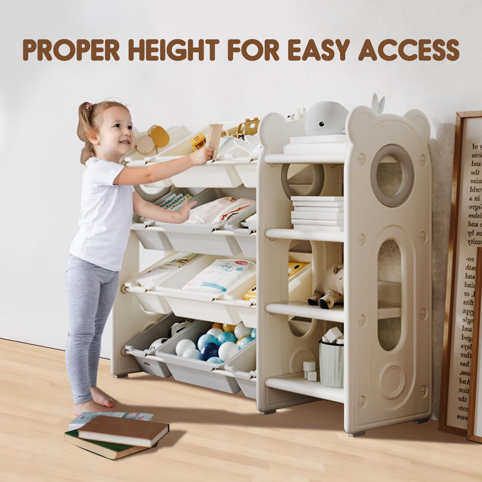 Kids Toy Storage Organizer with 12 Bins - Foldable Toy Organizer for Playroom, Nursery & Living Room - Perfect for Storing Toys, Books & Art Supplies