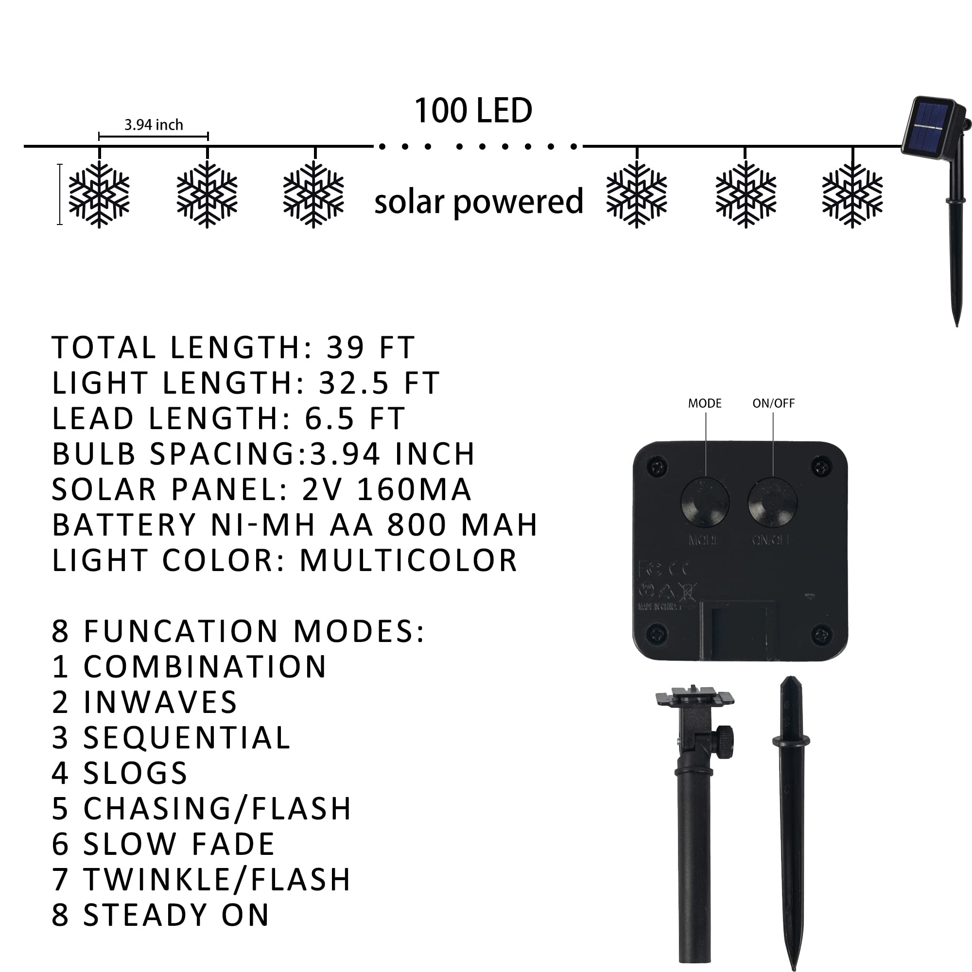 Dazzle Bright 100 LED Solar Christmas Snowflake Lights Outdoor - 39 FT Waterproof Solar Powered String Lights for Xmas Tree, Holiday, Wedding, Patio Decor (White) | Perfect for Winter, Christmas Party & Garden Decoration