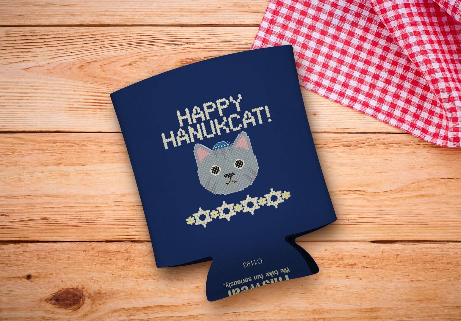 Hanukkah Ugly Sweater & Happy Hanukcat 48-Pack Drink Can Coolers - Blue Insulated Beverage Sleeves for Holiday Parties, Office Celebrations & Festive Gatherings