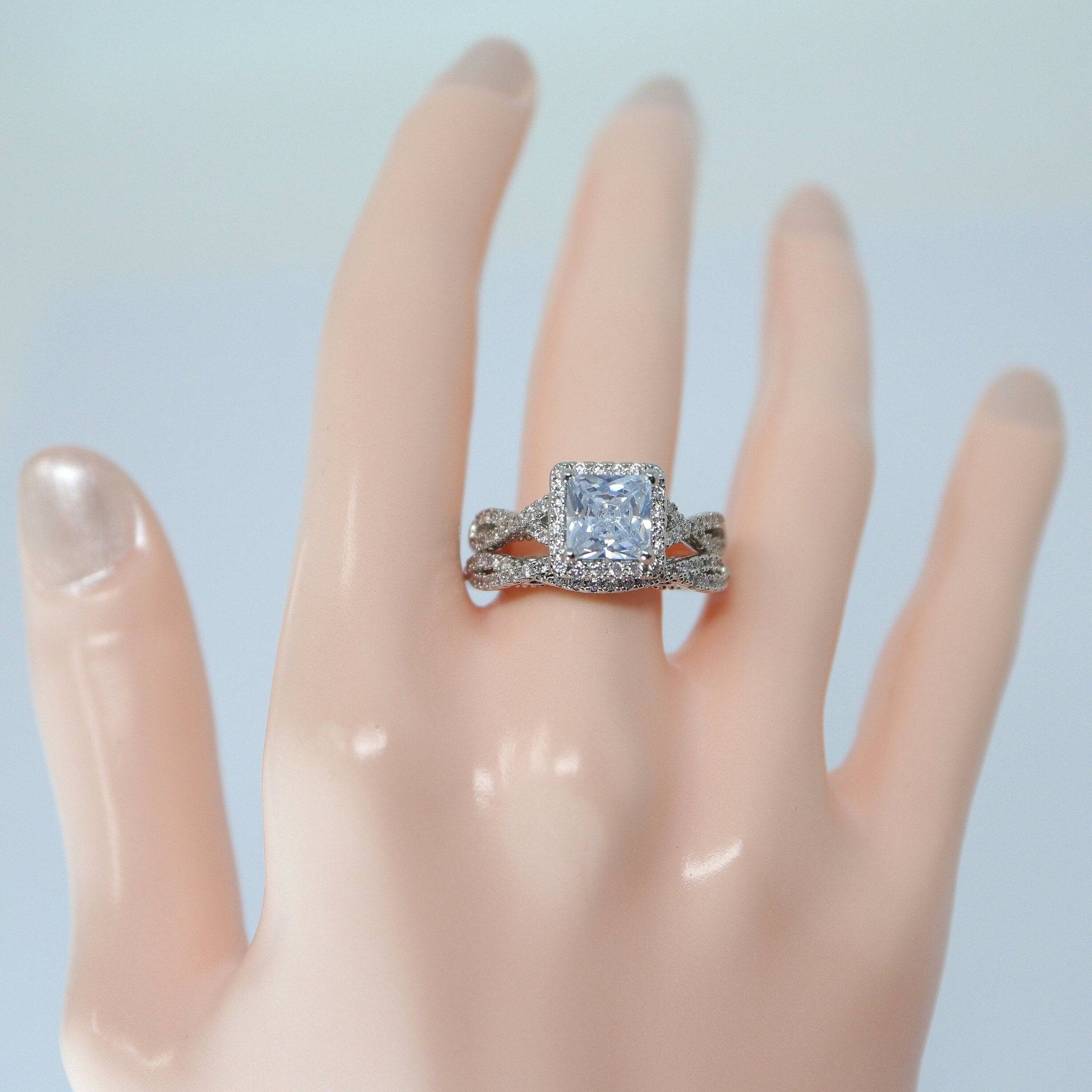 CZ Moonlight On A Bridge Proposal Ring - Elegant Two Ring Set for Engagement & Wedding, Perfect for Romantic Proposals & Anniversaries