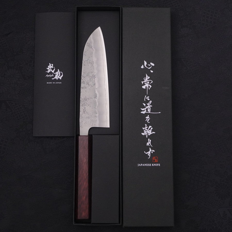 Premium Santoku Knife 165mm - Japanese Silver Steel Blade with Nashiji Finish & Purple Urushi Handle - Perfect for Sushi, Vegetables & Meat Cutting