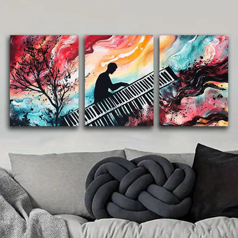 3-Piece Black and White Piano Painting Metal Wall Art - Ready to Hang Modern Home Decor for Living Room, Bedroom & Office