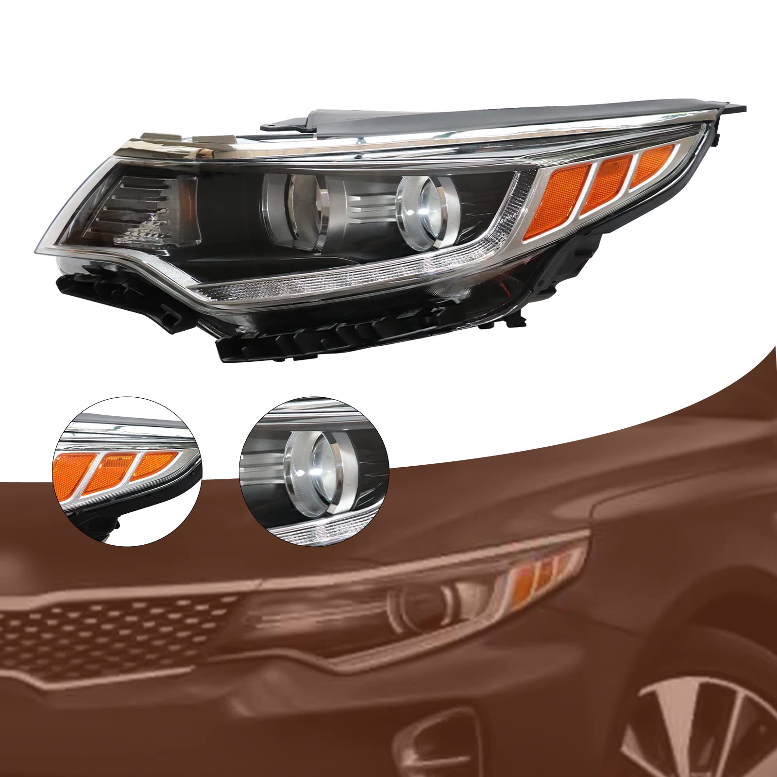 2016-2018 Kia Optima EX LX S SXL SX Premium LED DRL Halogen Headlights - Driver Side Left Headlamp (US Stock) - Perfect Replacement for Night Driving & Enhanced Visibility