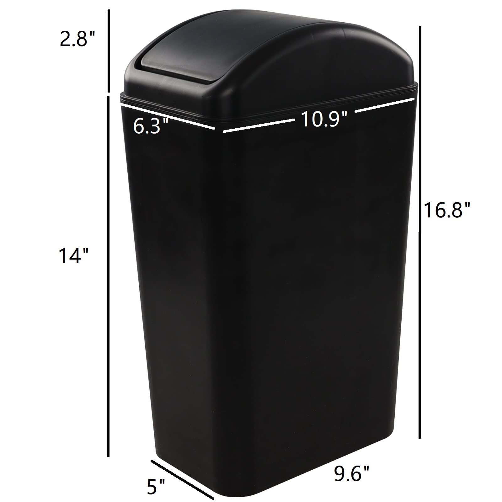Farmoon Slim Trash Can 14L - Black Swing Lid Kitchen Garbage Bin for Small Spaces, Under Sink, Bathroom & Office Waste Disposal