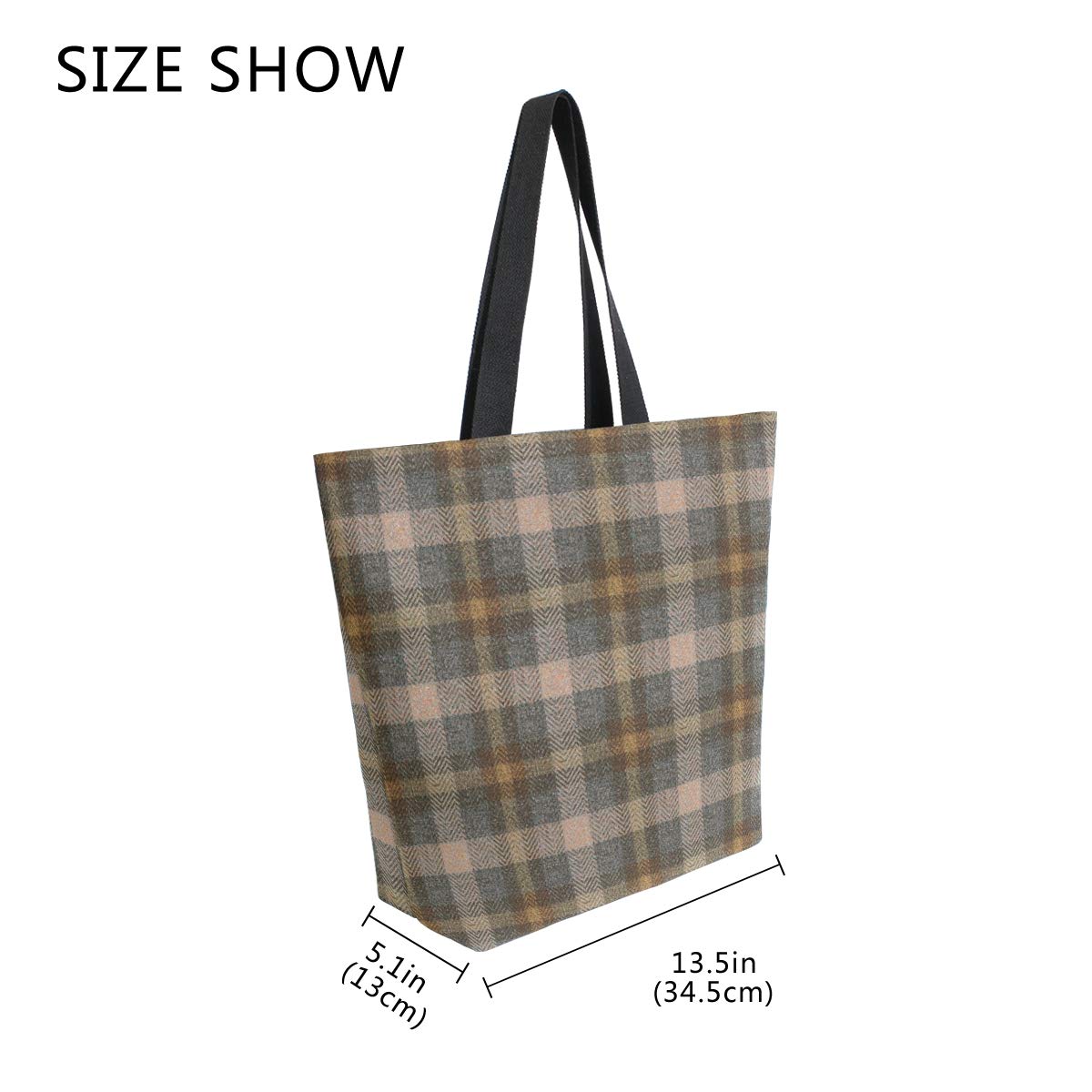 ALAZA Tartan Plaid Pattern Canvas Tote Bag for Women - Stylish Reusable Grocery Shopping Bag, Book Bag, Work & School Tote - Perfect for Groceries, Books, Beach, Travel & Daily Use