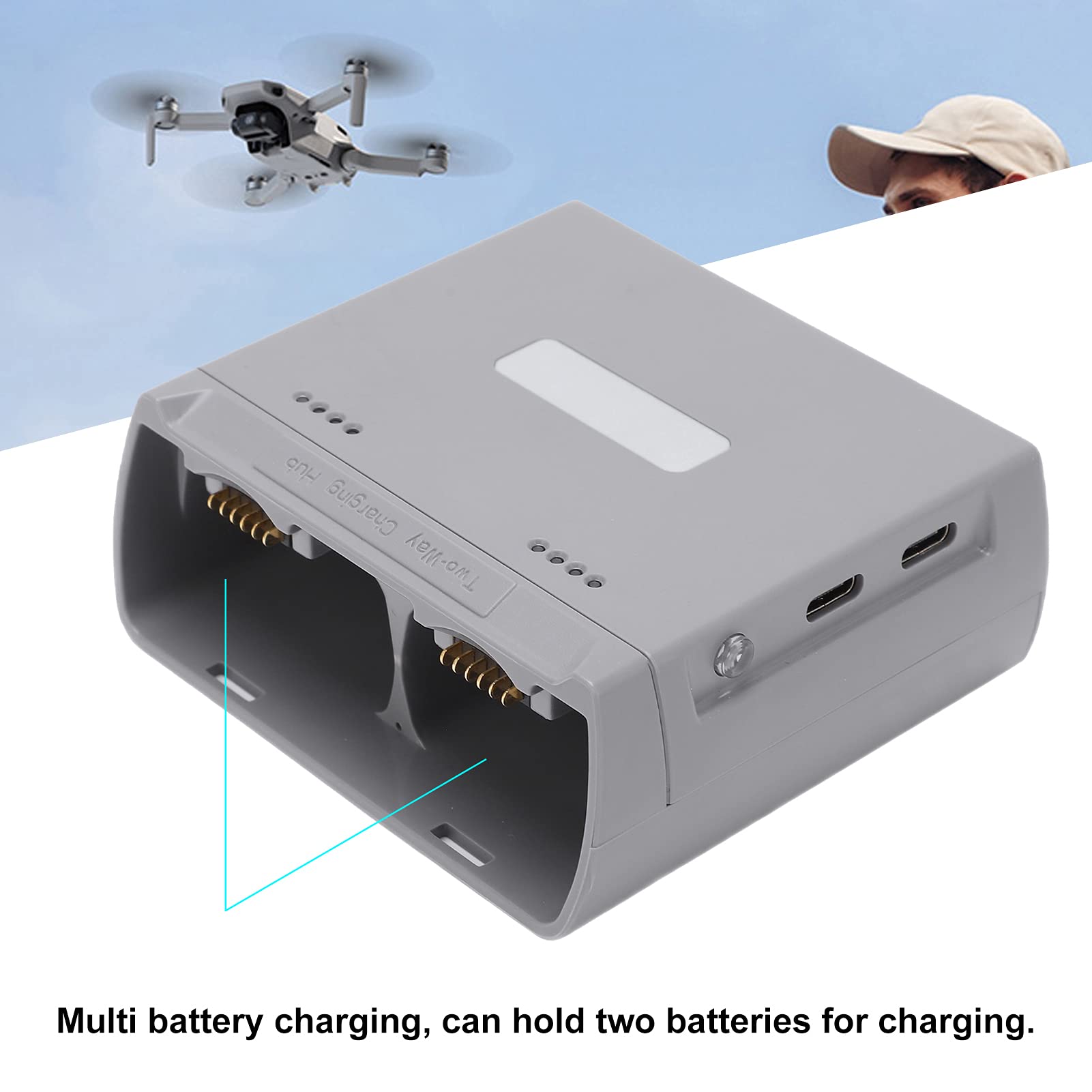 **DJI Mini 2 & Mini SE Smart Drone Battery Charger - Portable Dual-Battery Fast Charging Hub (Grey) - Perfect for Travel, Aerial Photography & Outdoor Adventures**