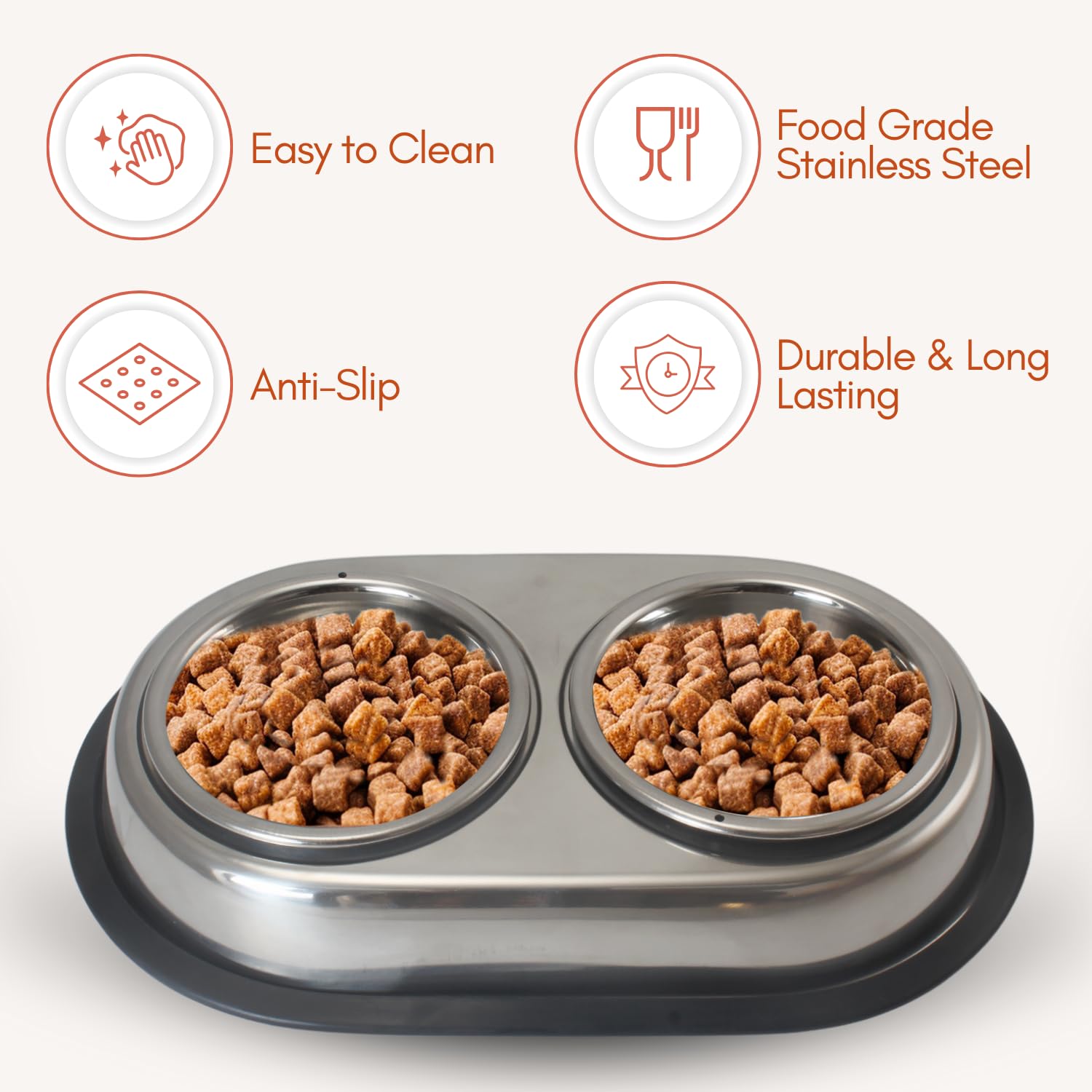 Premium Stainless Steel Dog Bowls for Food & Water - Detachable, Non-Slip Rubber Base, Easy to Clean Double Dish Feeder for Large Dogs | Perfect for Home, Travel & Outdoor Use