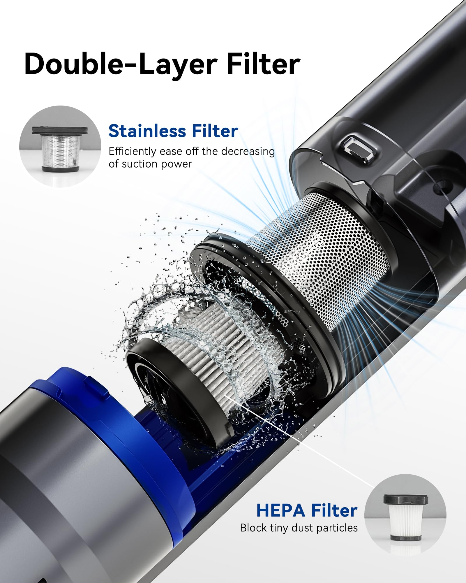 FreAire Cordless Handheld Vacuum Cleaner 20KPa Powerful Suction - Lightweight Portable Car Vacuum with Fast Charging Dock, 35 Min Runtime - Ideal for Home, Car, Pet Hair Cleaning & Quick Spills (Blue)