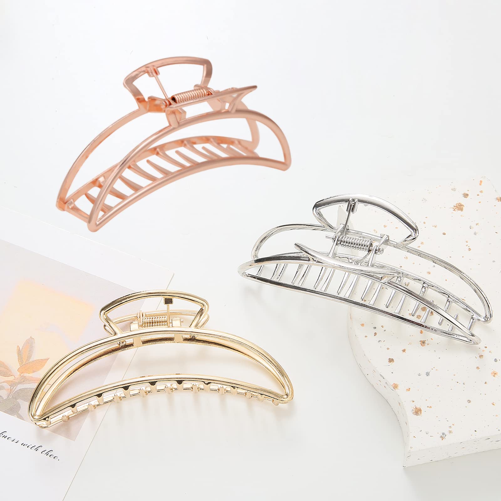 Gold Hair Claw Clips for Women - 4.5 Inch Large Metal Nonslip Hair Clips for Fine, Thick & Curly Hair | Perfect for Updos, Ponytails & Everyday Hairstyles