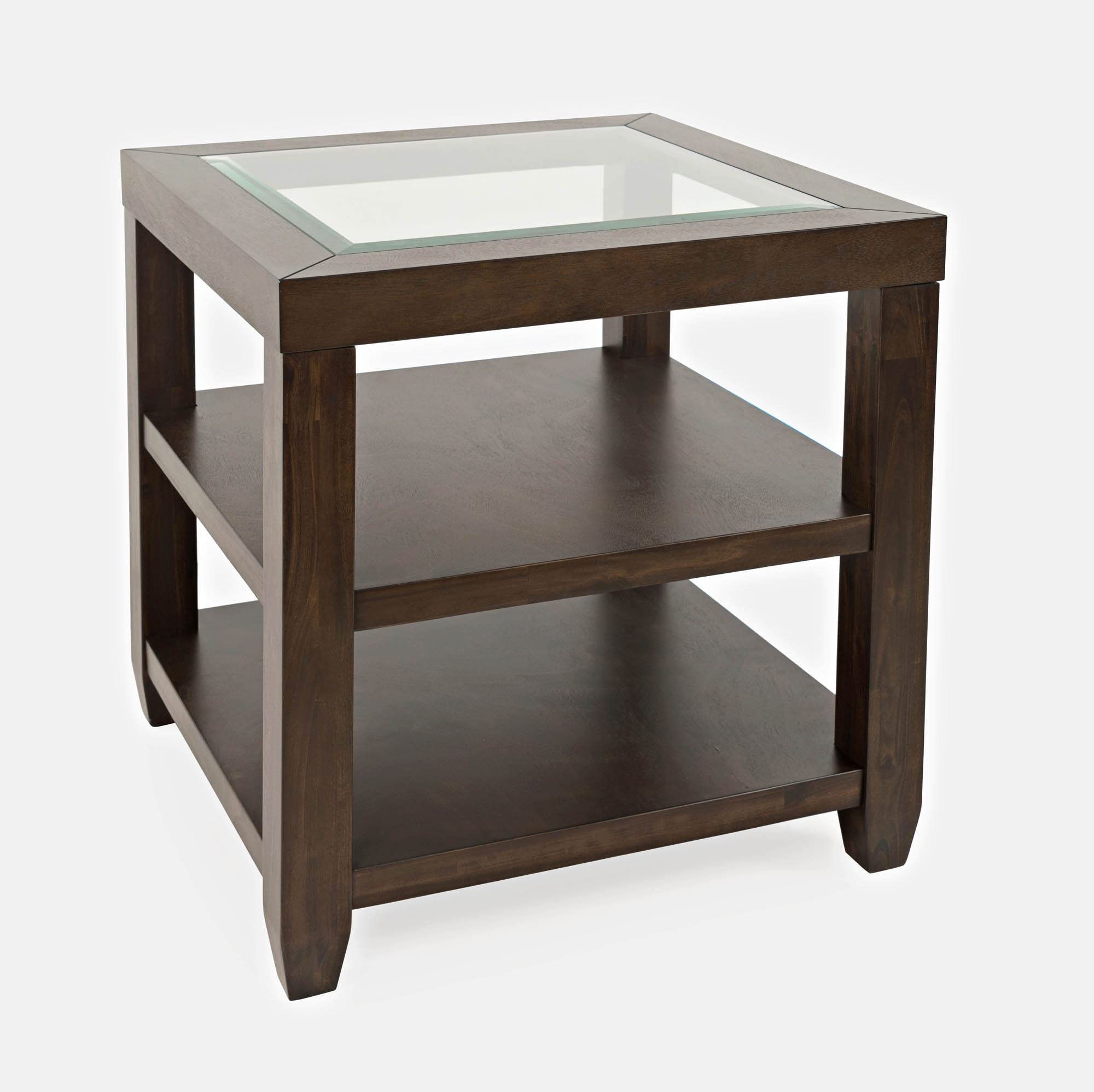 Jofran Inc. Modern Glass Inlay End Table with Storage Shelf | Stylish Living Room Side Table for Small Spaces | Perfect for Apartments, Dorms & Home Decor