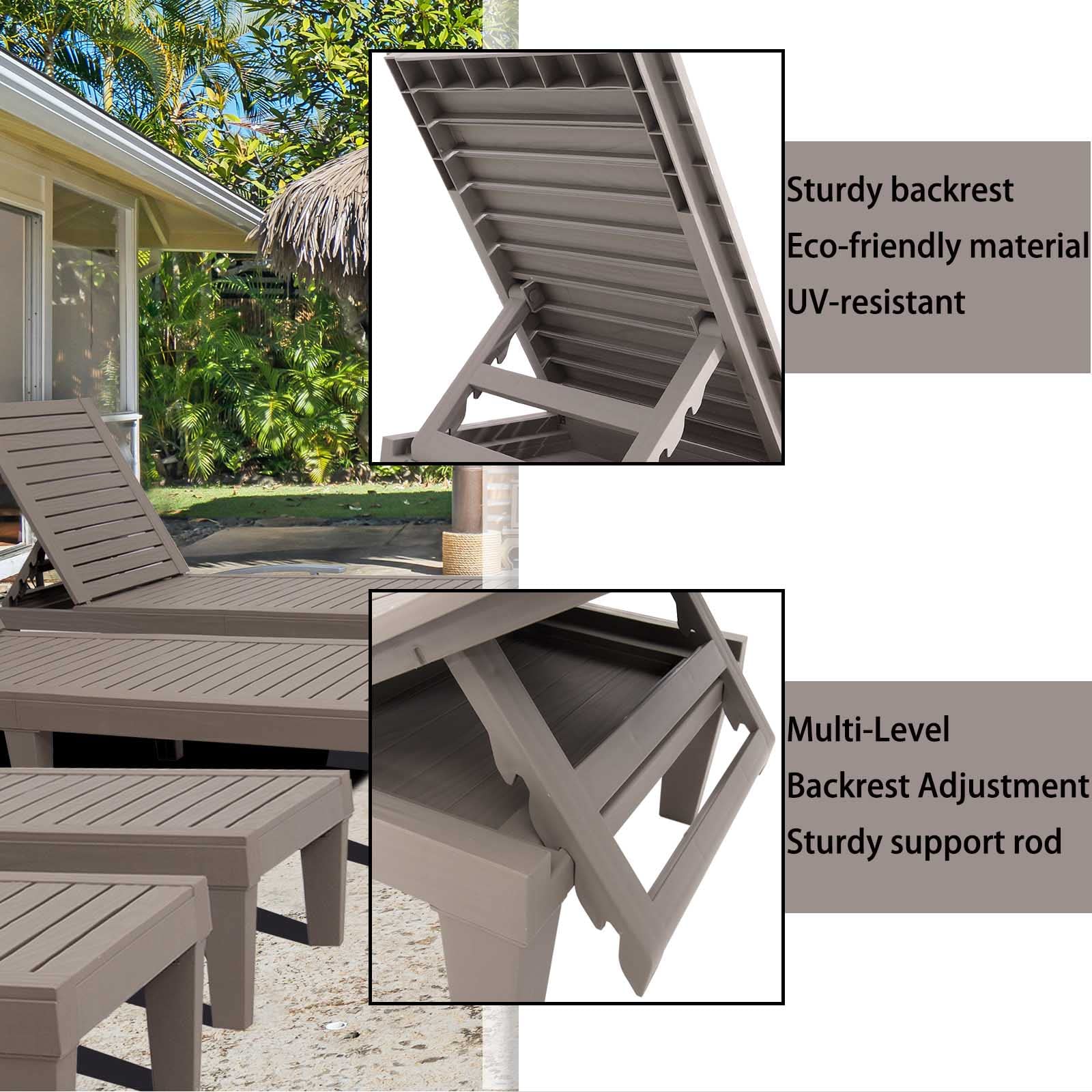 Waterproof Outdoor Chaise Lounge Chair - Grey Patio Pool Sunbed for Relaxing by the Poolside or Backyard Lounging