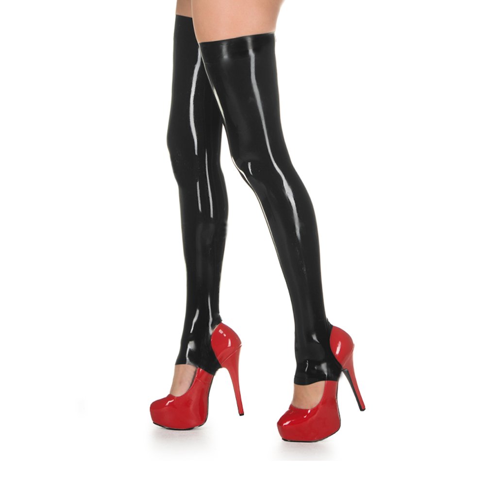 Women's Latex Rubber Thigh High Long Stirrup Stockings - Sexy Fetish Stockings for Cosplay, Burlesque & Role Play - Perfect for Halloween, Lingerie & BDSM Fashion