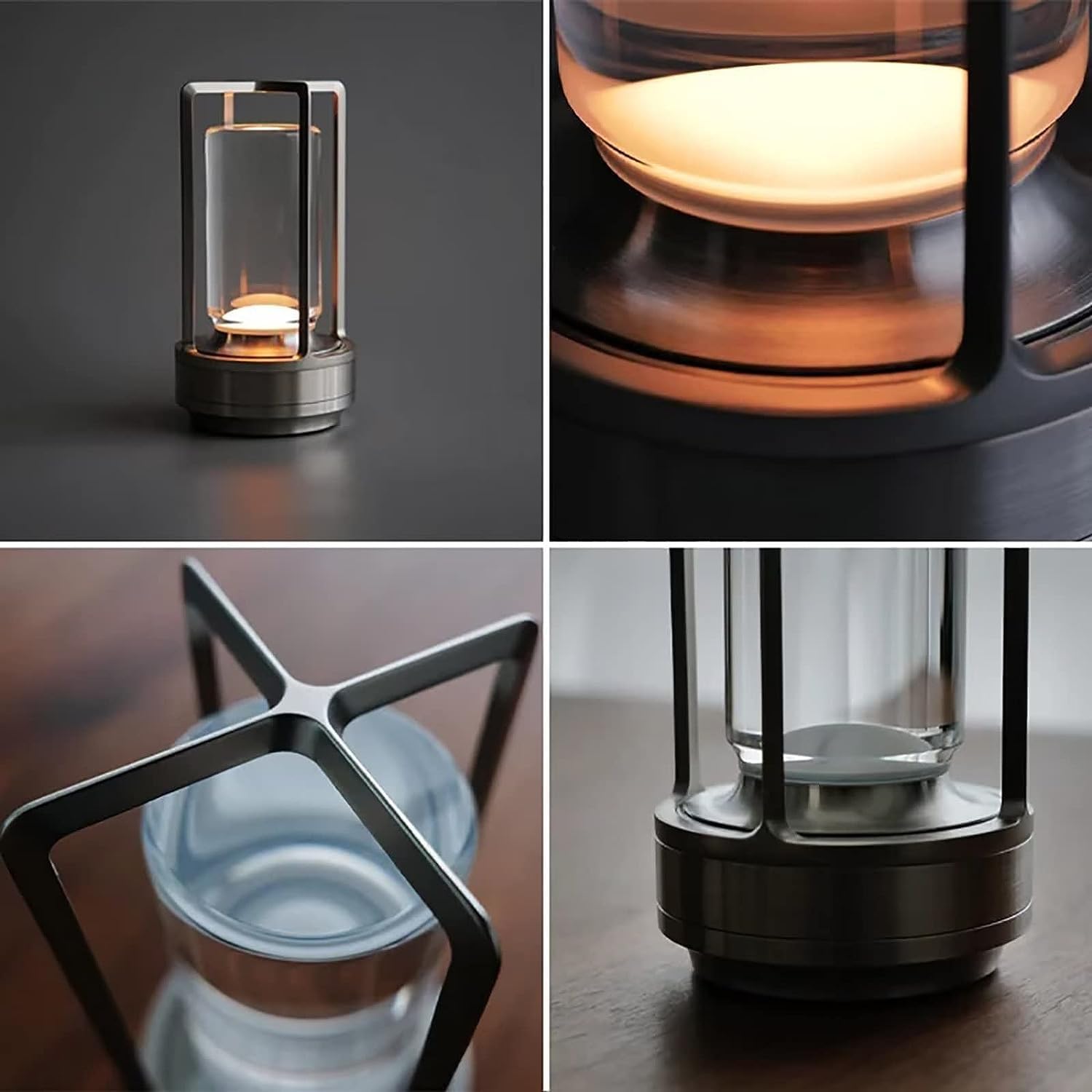 Lumisom Crystal Lantern LED Table Lamp - Touch Control, Cordless, Metal Base Nightstand Light for Bedroom, Living Room, Office (Black) | Romantic Ambiance, Reading Light, Decorative Home Lighting
