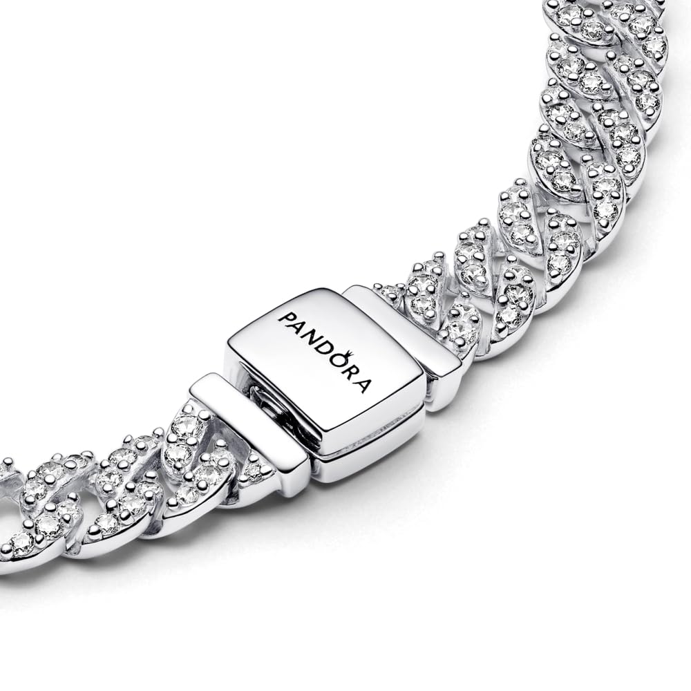 PANDORA Timeless Pavé Cuban Chain Bracelet for Women - Sterling Silver & Cubic Zirconia Jewelry - Elegant Gift Box Included - Perfect for Anniversaries, Birthdays & Special Occasions