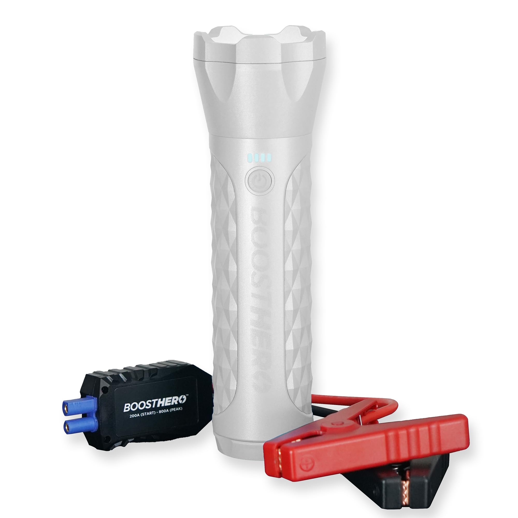 BoostHero 6000mAh Portable Car Battery Jump Starter with Smart Jumper Cables - Emergency Power Bank & LED Flashlight for 6.0L Gas/4.0L Diesel Engines (White) - Perfect for Roadside Emergencies, Camping & Outdoor Adventures