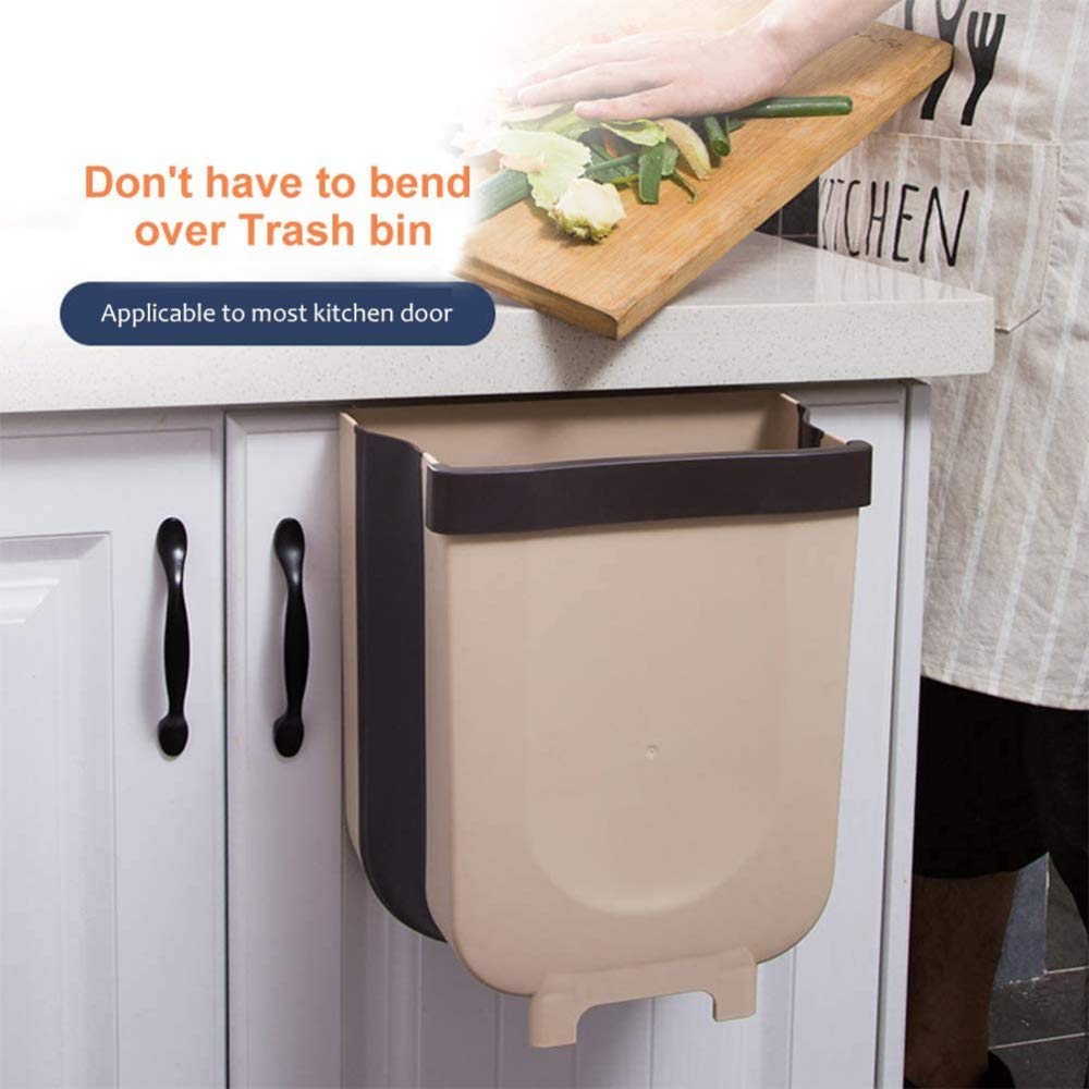Foldable Wall Mounted Trash Can - Compact Kitchen & Bathroom Waste Bin with Hanging Design for Small Spaces - Perfect for Dorm, Car, Bedroom, and Office Use