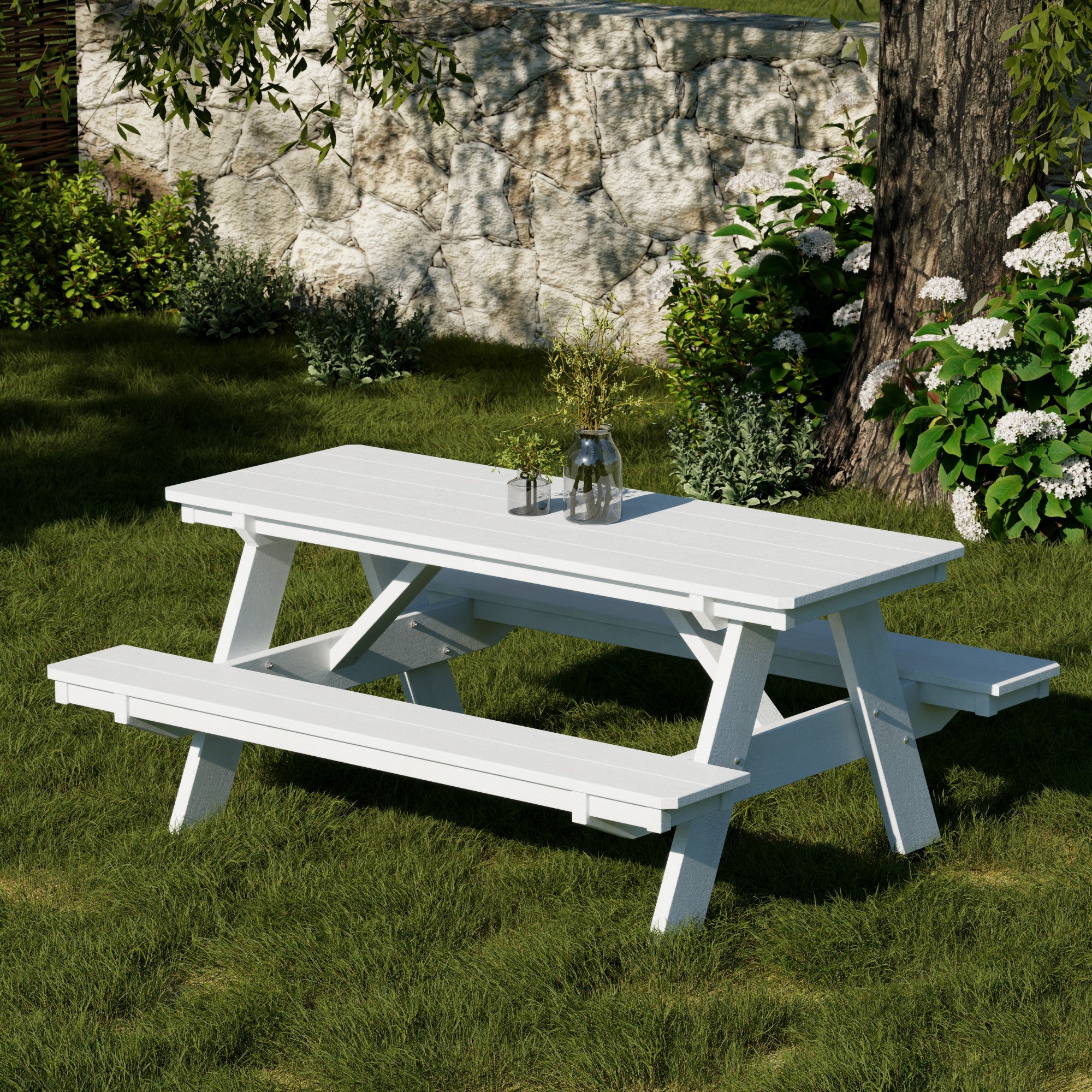 Heritage 72 Inch Outdoor Picnic Table with Attached Benches - Durable All-Weather Patio Furniture for Backyard, Garden, and Park Gatherings