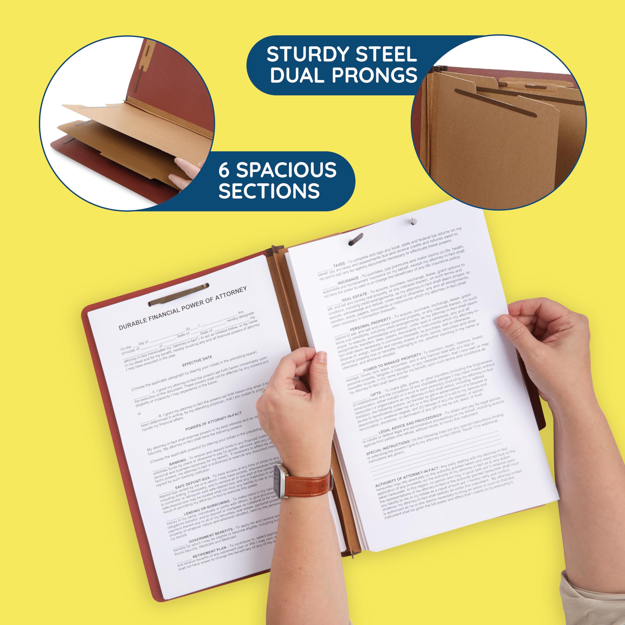 30 Legal Size Classification Folders with 2 Divider Pockets - 2 Inch Tyvek Expansion, Durable 2-Prong Fastener for Organizing Law Client Files & Office Documents - Red Brick - Perfect for Law Firms, Corporate Offices, and Document Management Systems