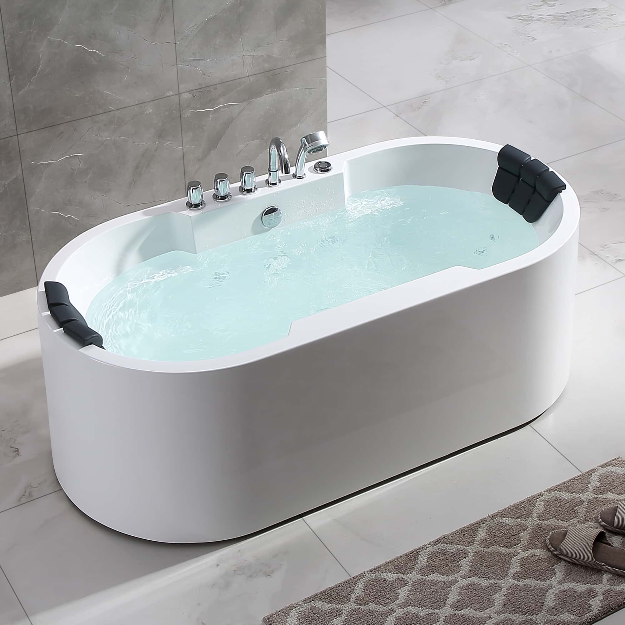 Empava 67-Inch Freestanding Acrylic Whirlpool Bathtub with Center Drain - Oval Soaking Tub for Luxury Bathroom & Spa Relaxation at Home