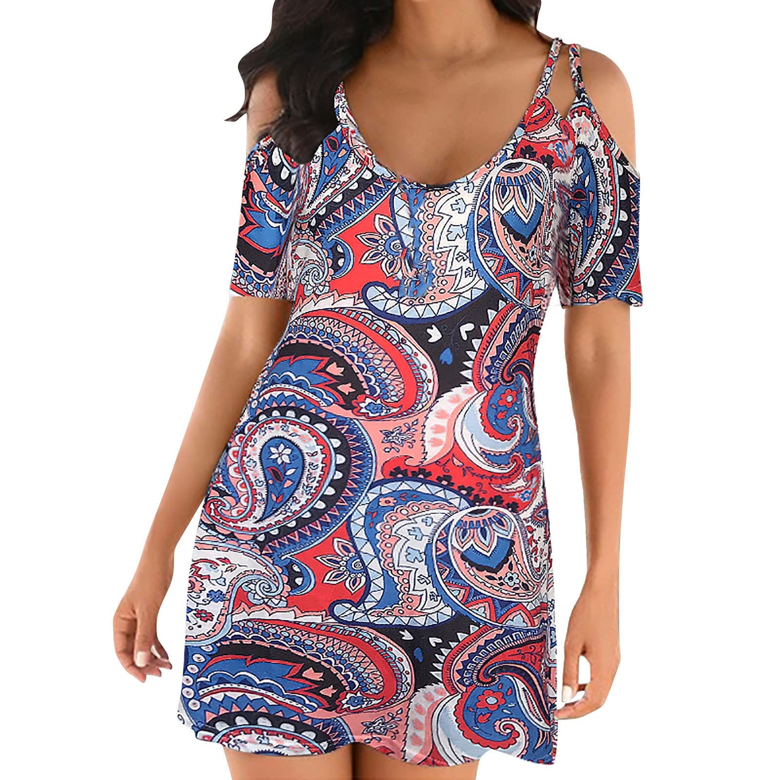 Women's Summer Fashion Printed Sling V-Neck Sleeveless Dress - Beach Cover Up, Vacation Outfit, Casual Day Dress in White