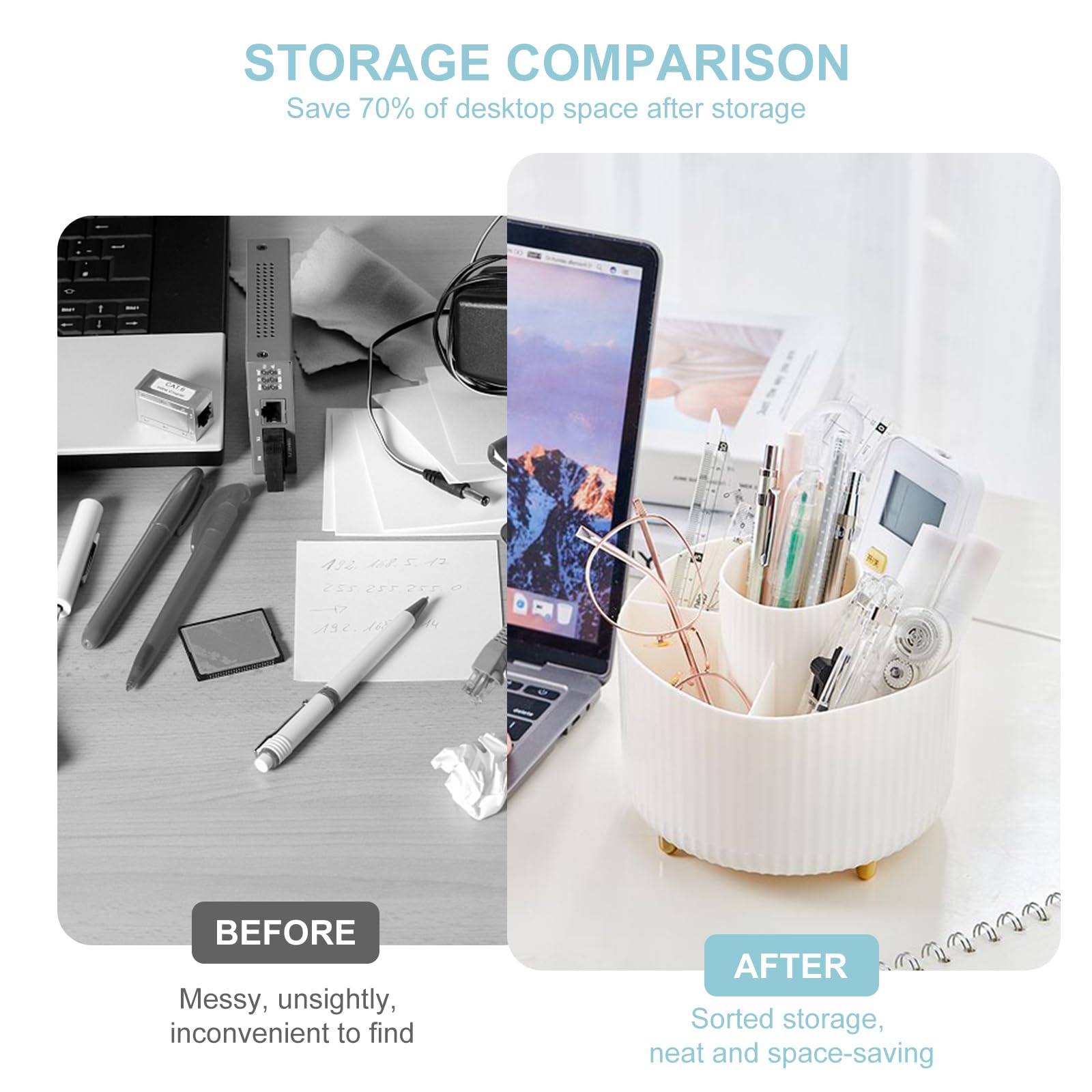 360° Rotating 5-Slot Pencil Holder for Desk - White | Office, School & Home Desk Organizer | Perfect for Pens, Markers, Scissors & Art Supplies | Compact Desktop Storage Solution for Stationery & Workspace Organization