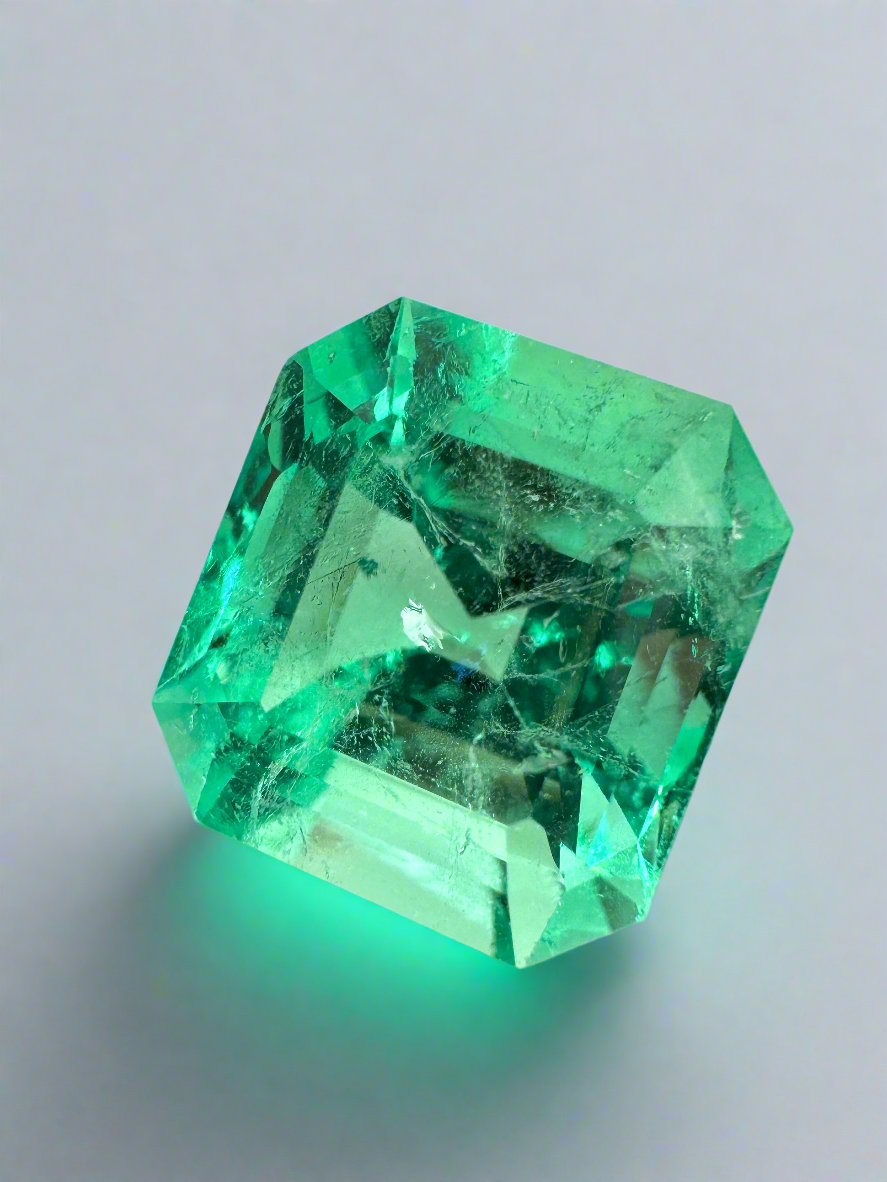8.01 Carat Natural Colombian Emerald - Loose Asscher Cut Gemstone (12.5x11.5mm) - Vivid Green Color for Jewelry Making & Luxury Gifts
