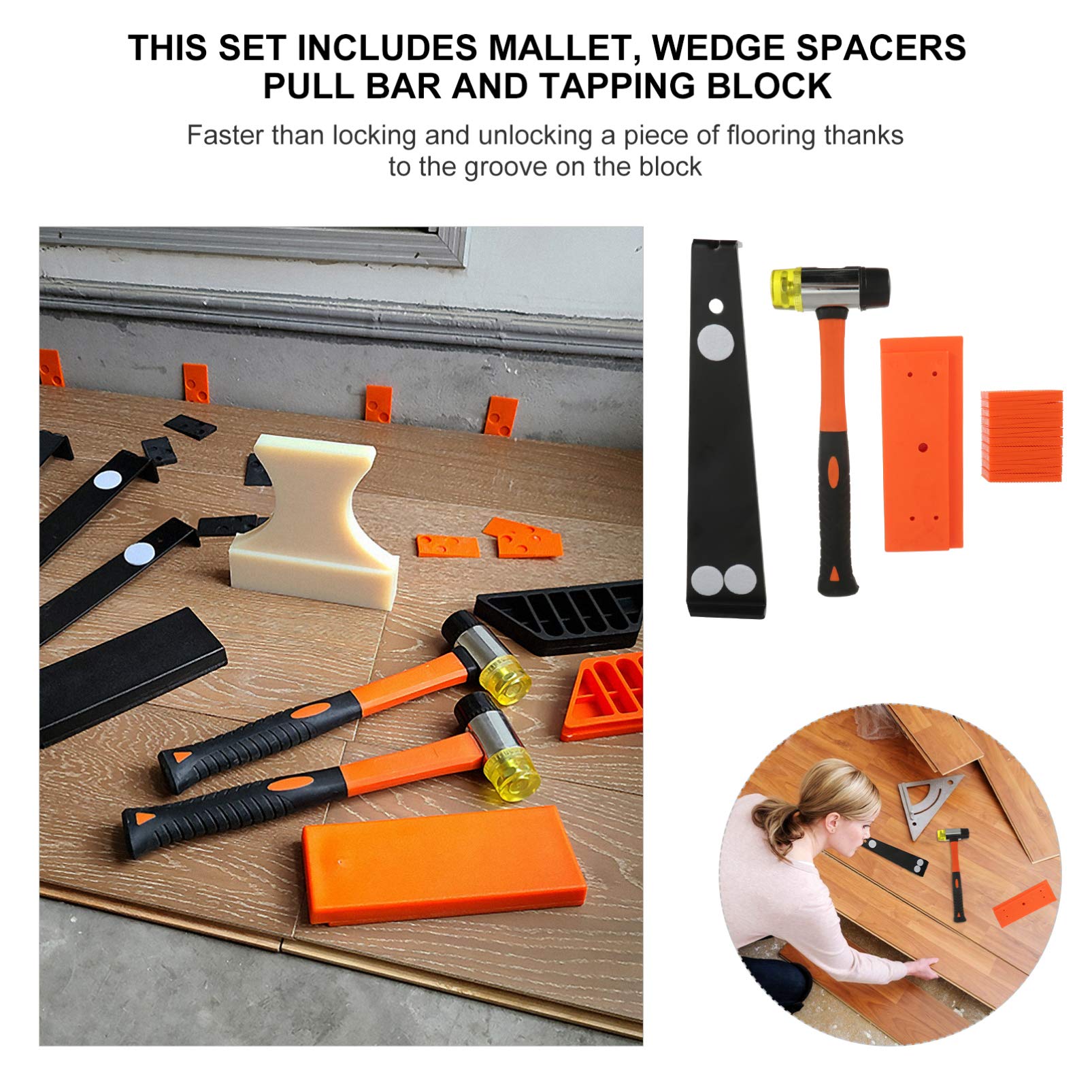 ULTECHNOVO Wood Flooring Installation Tools Kit - Tapping Bar, Spacers, Hammer & More for Hardwood Floor DIY Projects - Perfect for Home Renovation & Professional Use