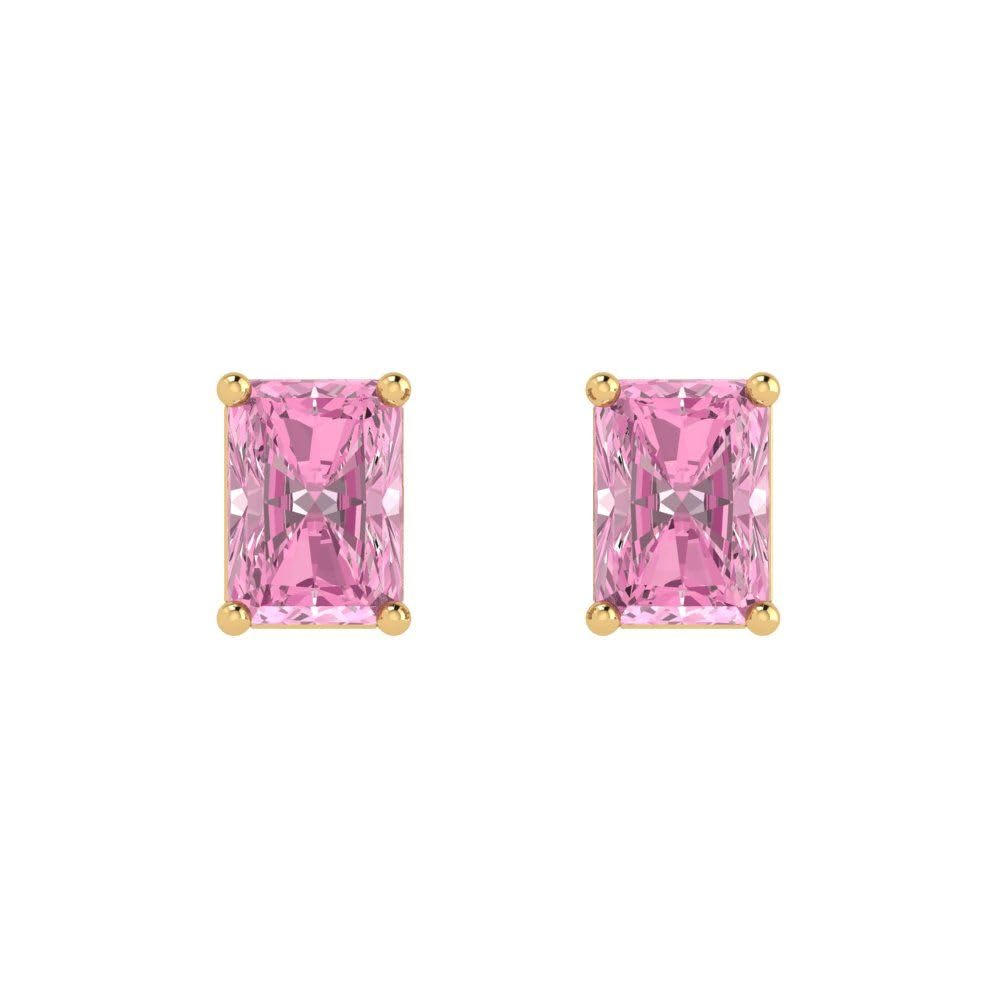2.0 Carat Emerald Cut Pink Simulated Diamond Stud Earrings in 14K Yellow Gold - Solitaire Fine Jewelry for Anniversary, Gift & Special Occasions