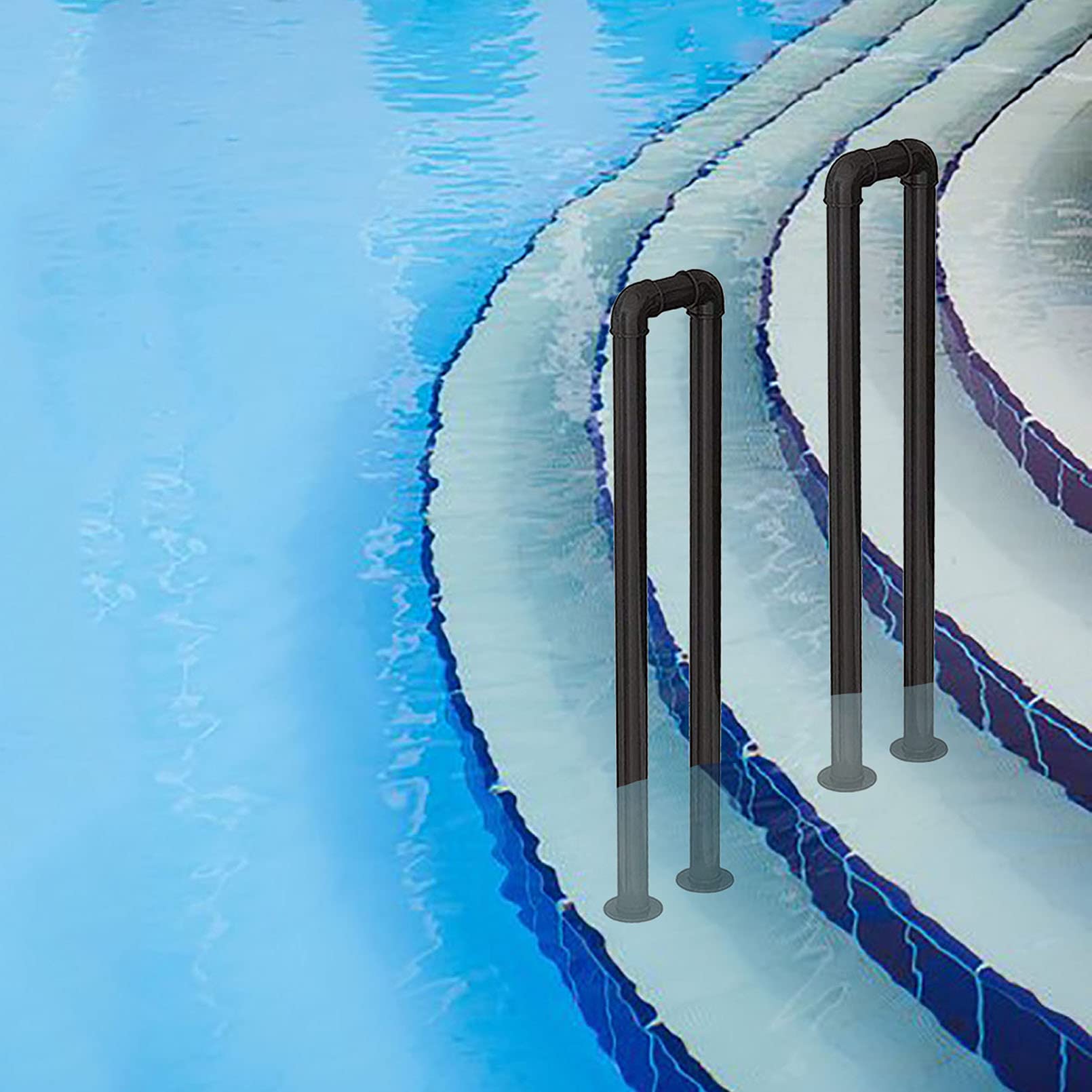 Vintage Wrought Iron Stair Handrail - Non-Slip Matte Black Pool Railing for Outdoor Steps & Swimming Pools | Durable Safety Handrail for Staircases, Decks & Patios