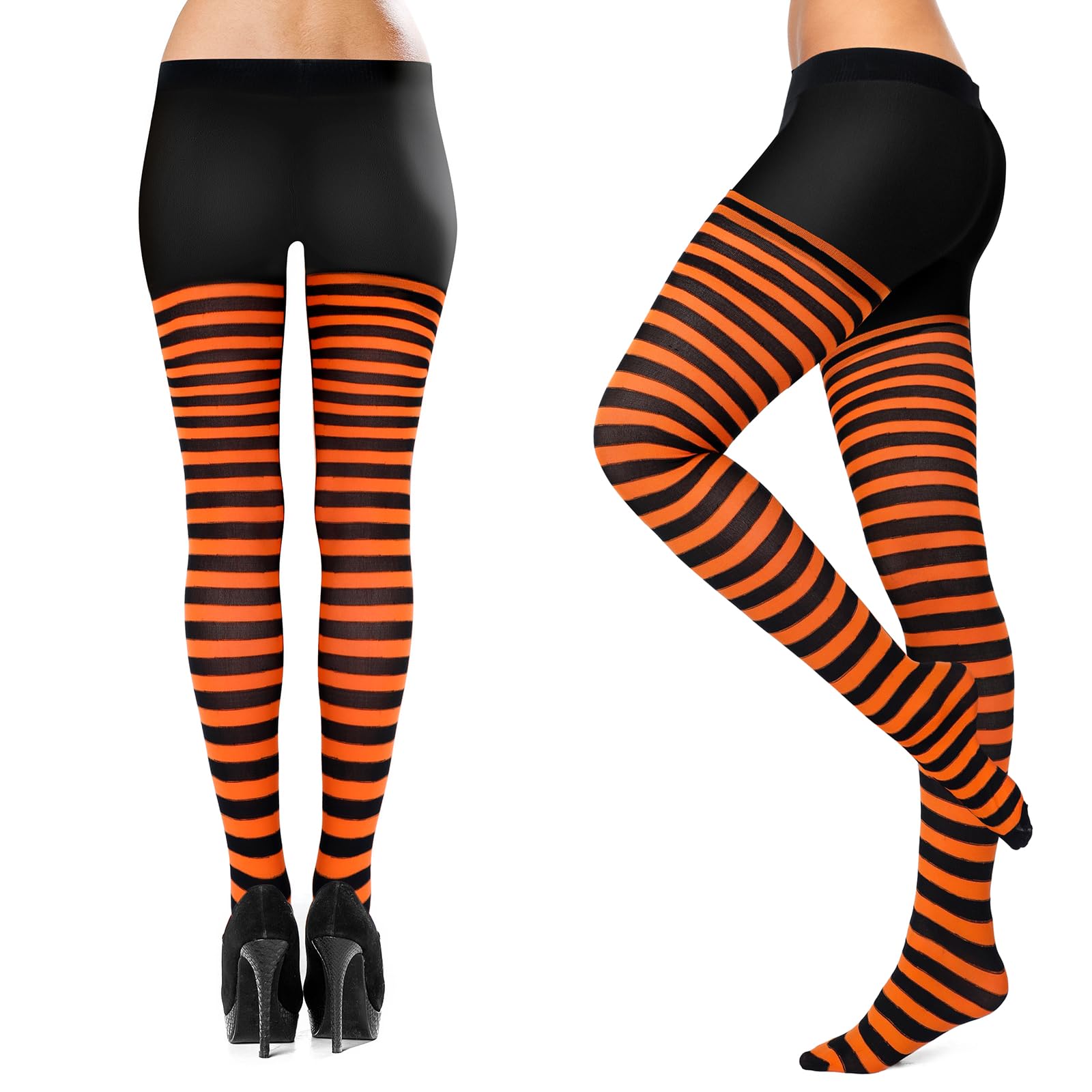 SATINIOR 2-Pack Halloween Striped Tights for Women & Girls - Orange/Black & Purple/Black Witch Leggings - Costume Party Accessories for Halloween Dress Up, Cosplay & Themed Events