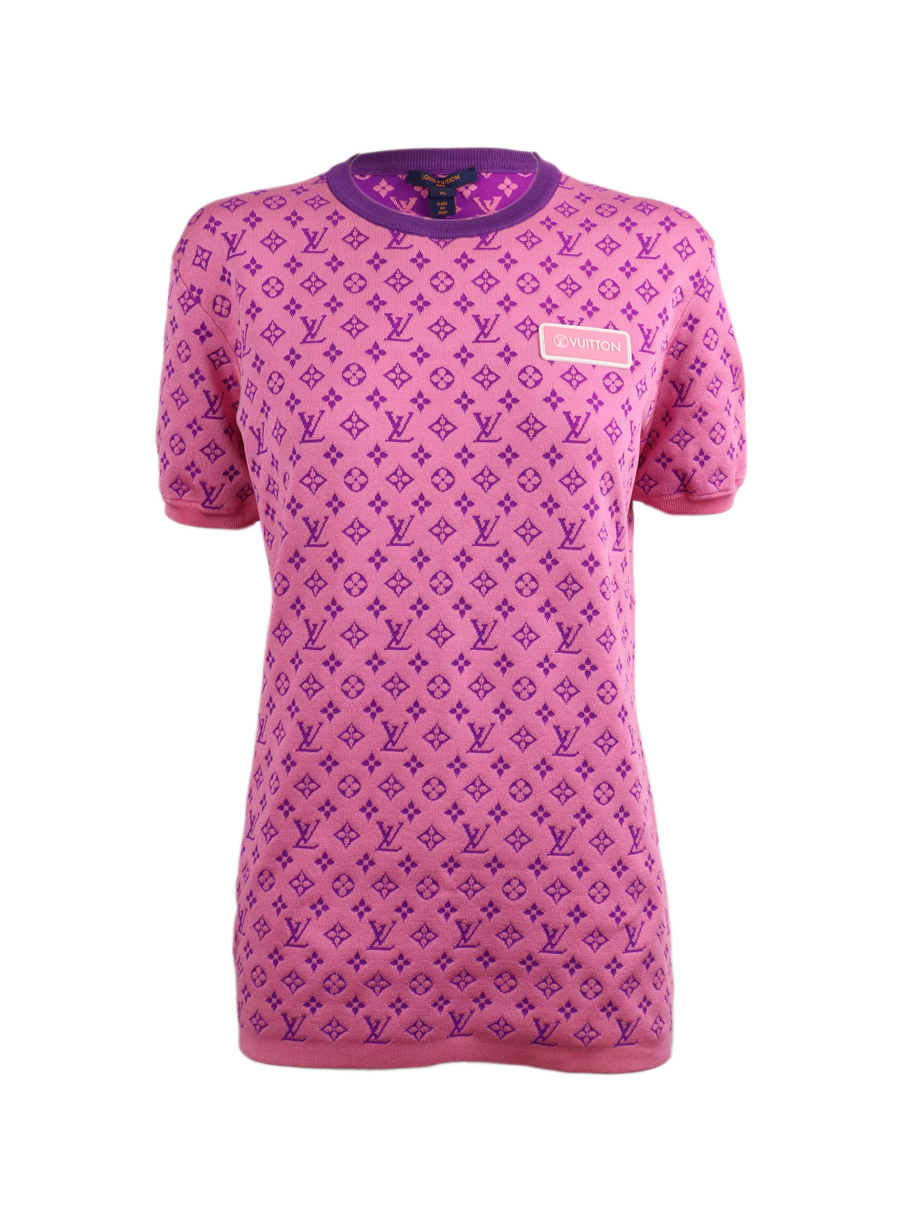 Louis Vuitton Pink & Purple Monogram T-Shirt for Women | Luxury Designer Cotton Tee | Casual & Streetwear Fashion | Perfect for Daily Wear & Outings
