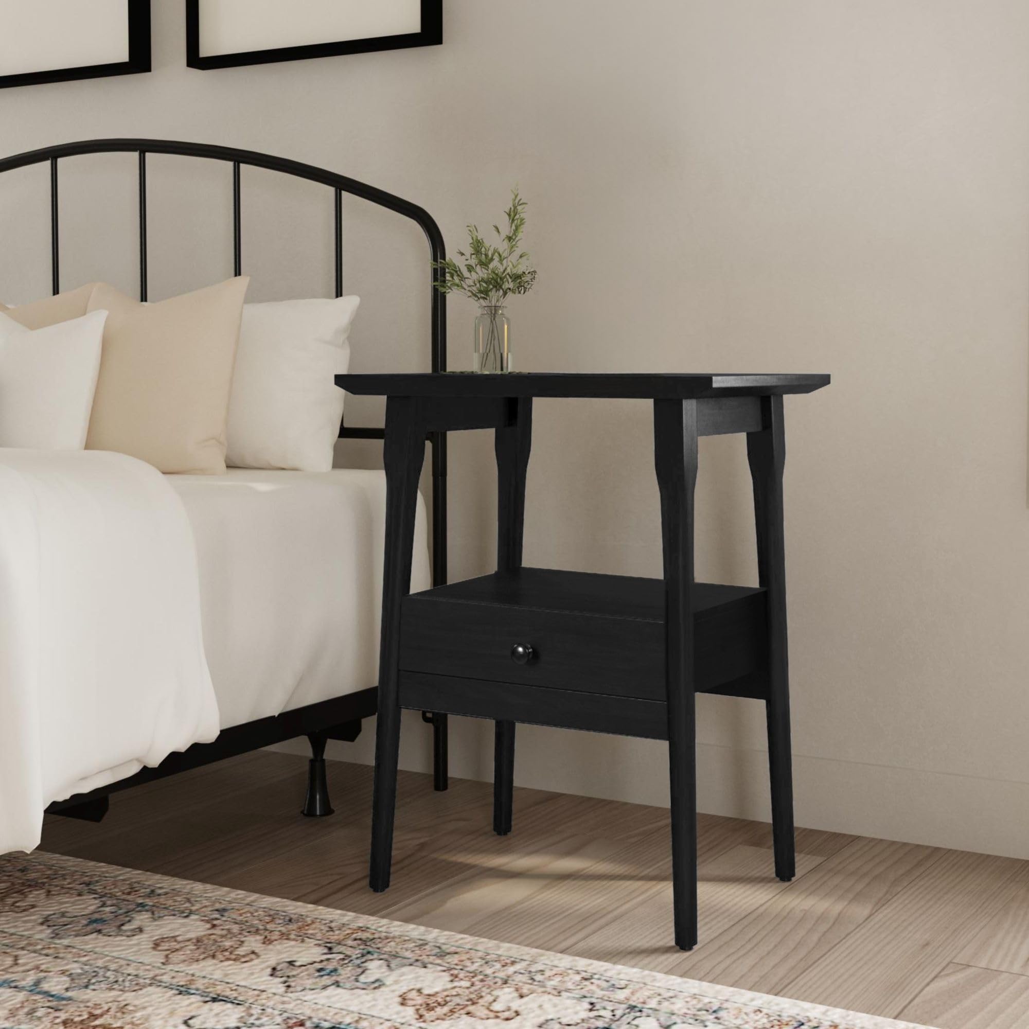 Kenmure Rustic Farmhouse End Table with Storage - Handcrafted Solid Mango Wood, Dark Wash Finish - 22