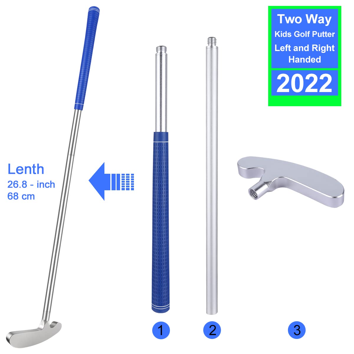 **Kids Golf Clubs Set - 6063 Aluminum Alloy Right/Left Handed Putter with 5 Plastic Golf Balls for Boys & Girls Ages 5-9 - Indoor & Outdoor Mini Golf Gift for Birthday, Backyard, School PE Class (Silver)**