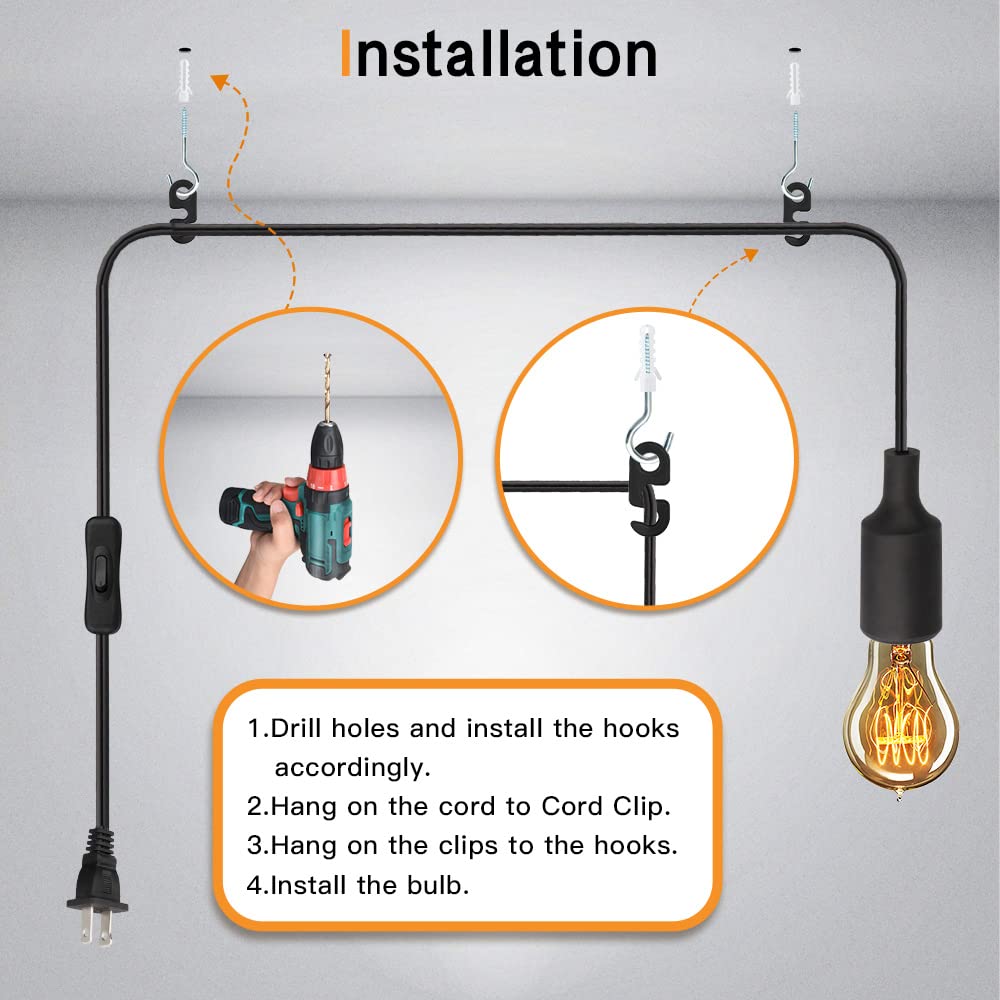 Zevnico 15 FT Hanging Light Socket with Cord - Black E26/E27 Extension Cord with ON/Off Switch Plug - DIY Pendant Light Fixture & Hanging Lantern Cable - Perfect for Bedroom, Kitchen, Porch, and Outdoor Lighting Decor